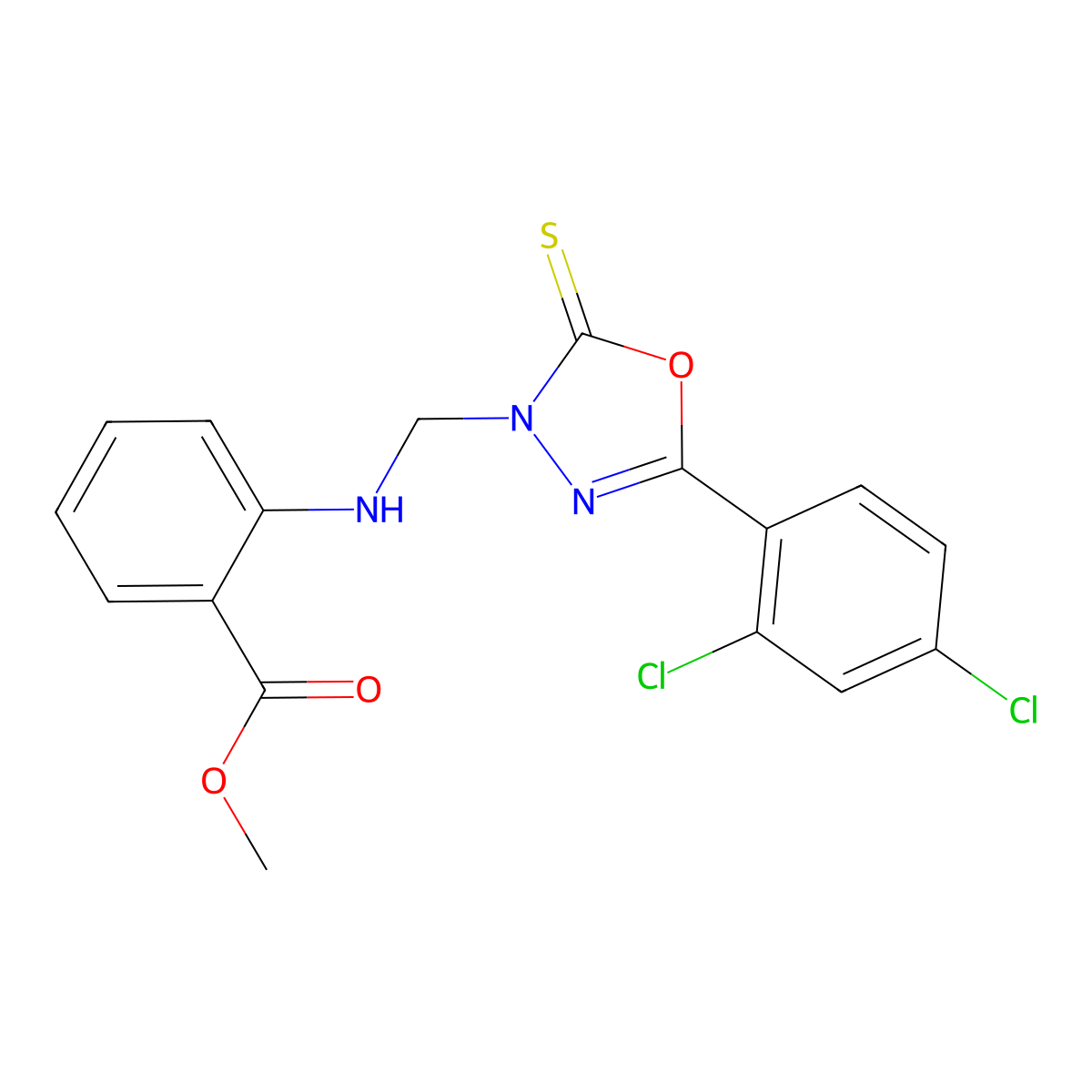 Methyl 2-[[5-(2,4-dichlorophenyl)-2-sulfanylidene-1,3,4-oxadiazol-3-yl]methylamino]benzoate molecular structure, CAS 312500-69-9