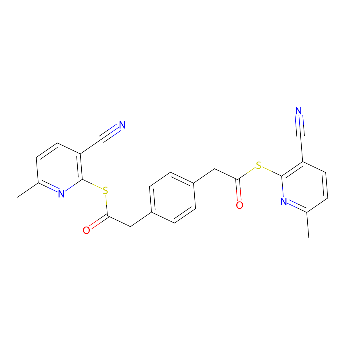 2,2'-((1,4-Phenylenebis(2-oxoethane-2,1-diyl))bis(sulfanediyl))bis(6-methylnicotinonitrile) molecular structure, CAS 312500-86-0