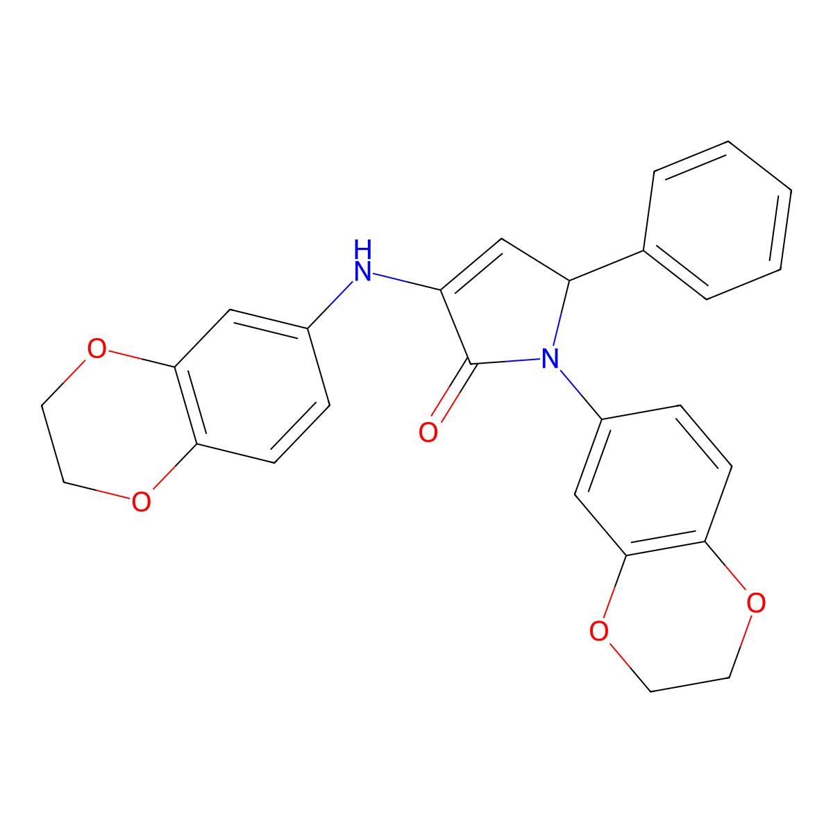 1-(2,3-dihydro-1,4-benzodioxin-6-yl)-3-(2,3-dihydro-1,4-benzodioxin-6-ylamino)-5-phenyl-1,5-dihydro-2H-pyrrol-2-one molecular structure, CAS 312501-81-8