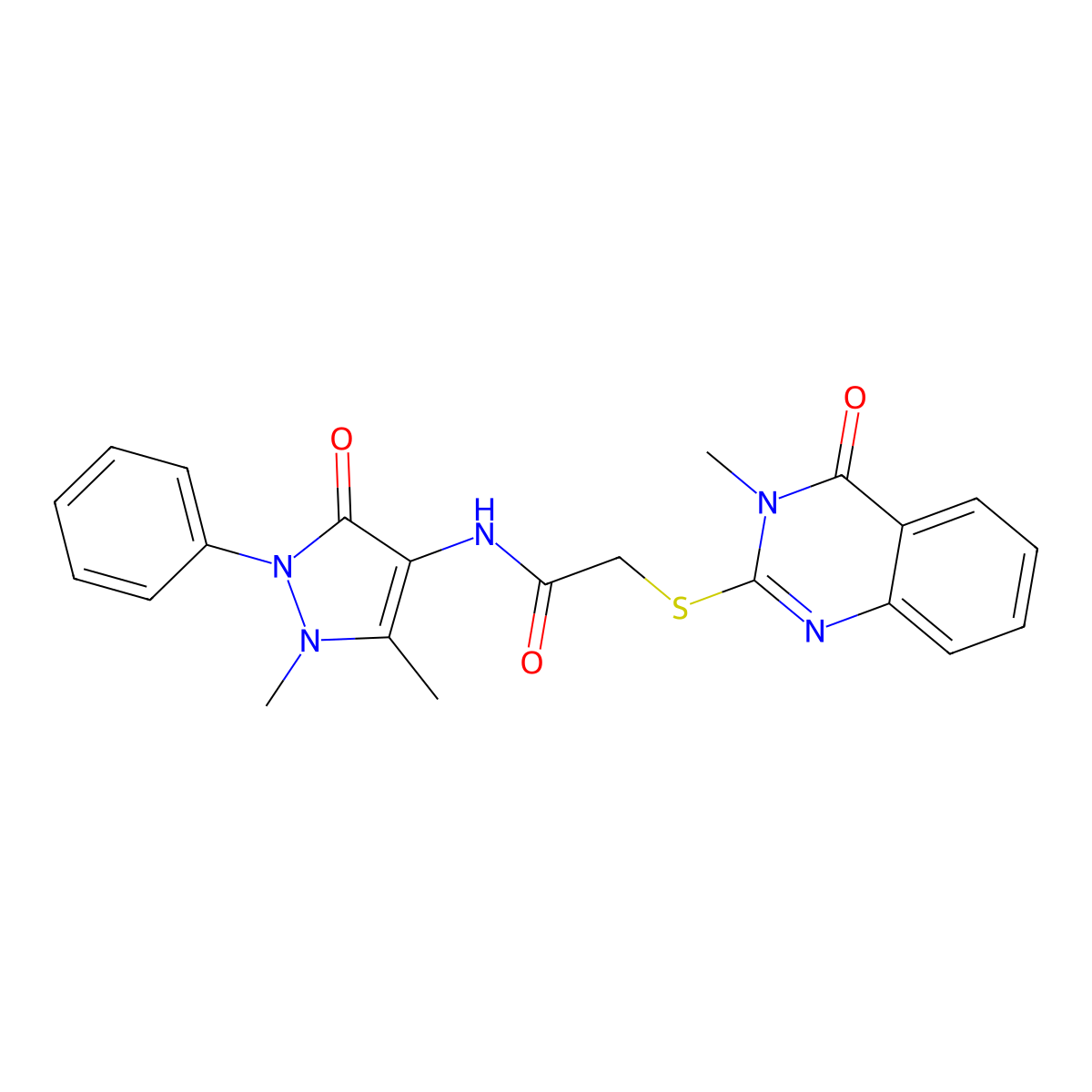 N-(1,5-dimethyl-3-oxo-2-phenylpyrazol-4-yl)-2-(3-methyl-4-oxoquinazolin-2-yl)sulfanylacetamide molecular structure, CAS 312501-84-1