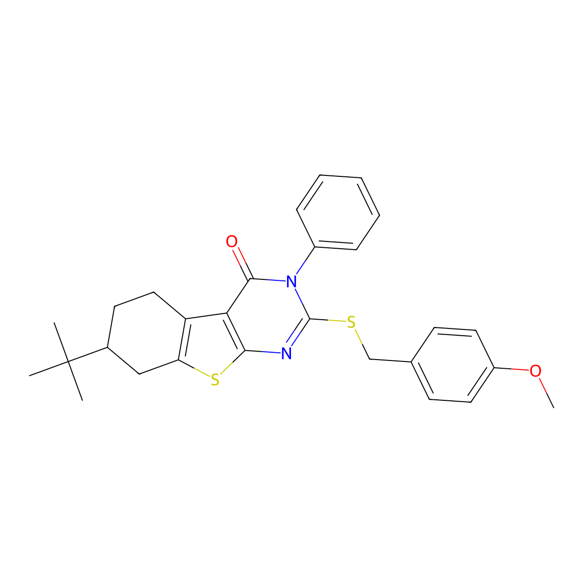 7-Tert-butyl-2-[(4-methoxyphenyl)methylsulfanyl]-3-phenyl-5,6,7,8-tetrahydro-[1]benzothiolo[2,3-d]pyrimidin-4-one molecular structure, CAS 312503-01-8