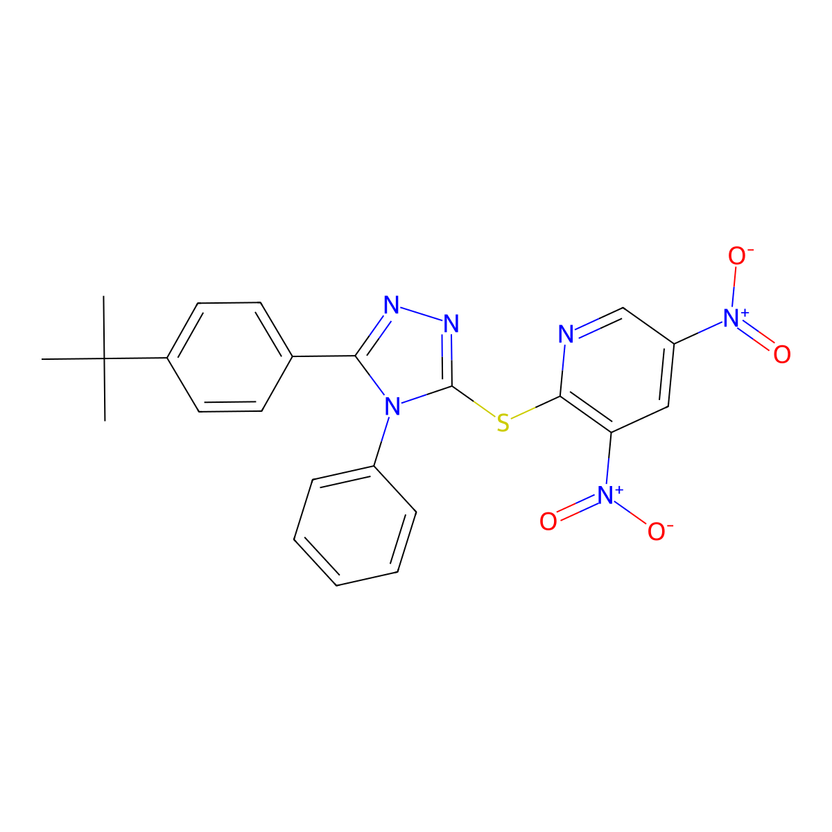 2-[[5-(4-Tert-butylphenyl)-4-phenyl-1,2,4-triazol-3-yl]sulfanyl]-3,5-dinitropyridine molecular structure, CAS 312503-25-6