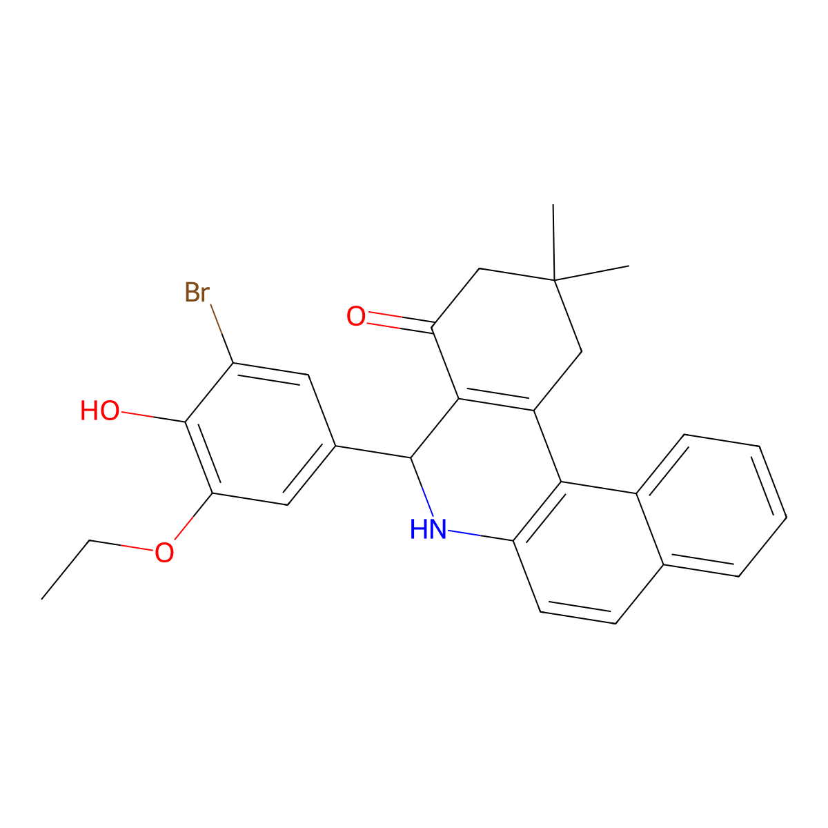 5-(3-Bromo-5-ethoxy-4-hydroxyphenyl)-2,2-dimethyl-1,3,5,6-tetrahydrobenzo[a]phenanthridin-4-one molecular structure, CAS 312504-31-7