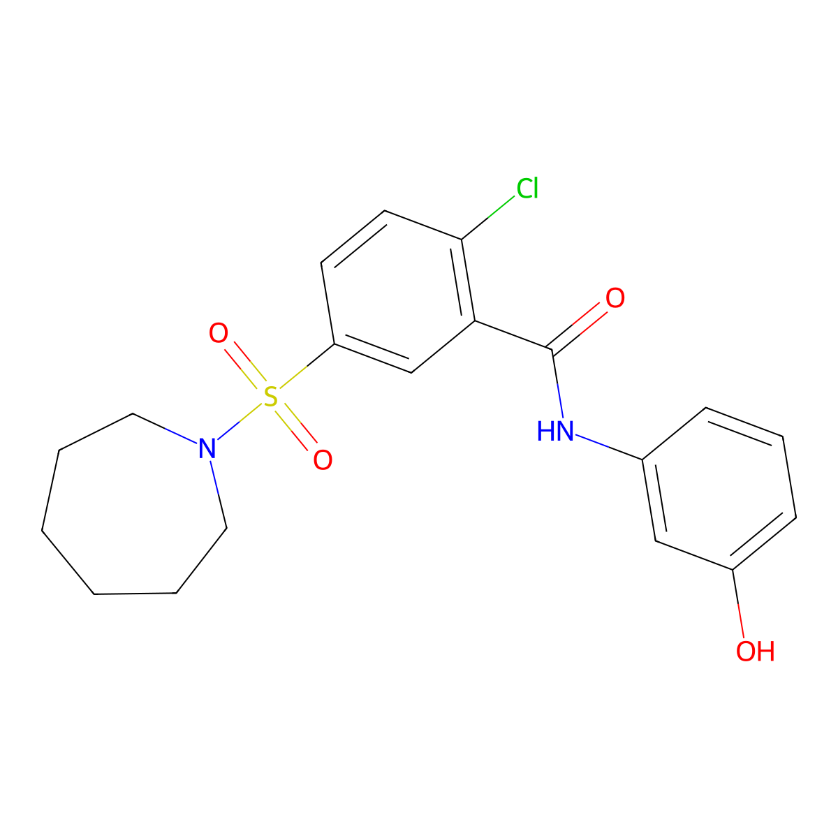 5-(azepan-1-ylsulfonyl)-2-chloro-N-(3-hydroxyphenyl)benzamide molecular structure, CAS 312504-70-4