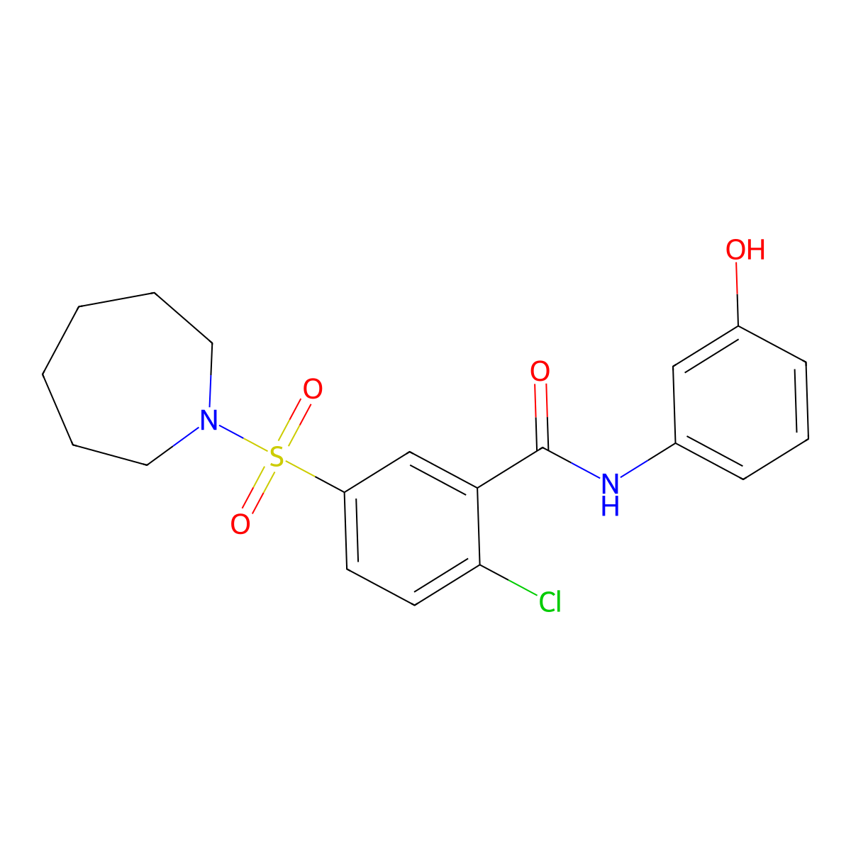 5-(azepan-1-ylsulfonyl)-2-chloro-N-(3-hydroxyphenyl)benzamide molecular structure, CAS 312504-70-4