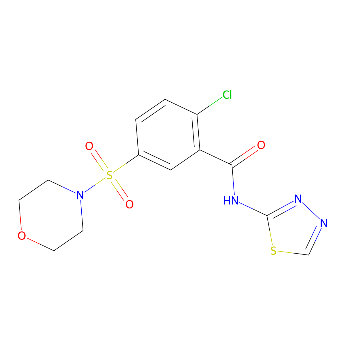 2-chloro-5-morpholin-4-ylsulfonyl-N-(1,3,4-thiadiazol-2-yl)benzamide molecular structure, CAS 312504-72-6