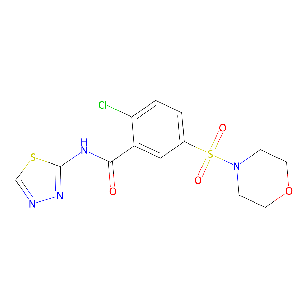 2-chloro-5-morpholin-4-ylsulfonyl-N-(1,3,4-thiadiazol-2-yl)benzamide molecular structure, CAS 312504-72-6