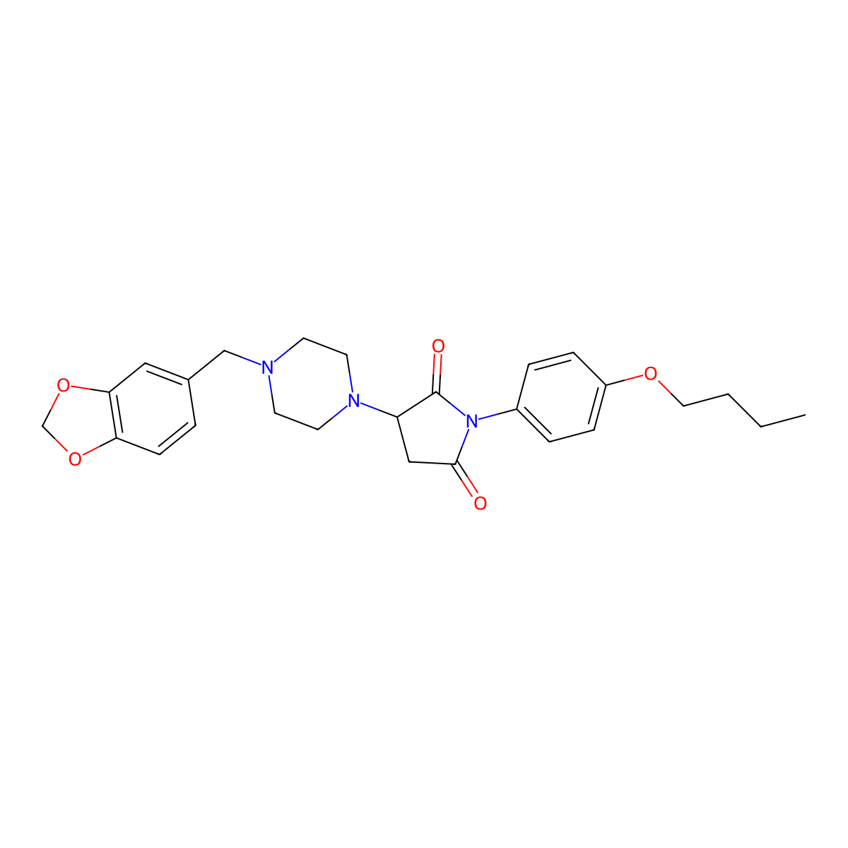 3-[4-(1,3-Benzodioxol-5-ylmethyl)piperazin-1-yl]-1-(4-butoxyphenyl)pyrrolidine-2,5-dione molecular structure, CAS 312504-79-3