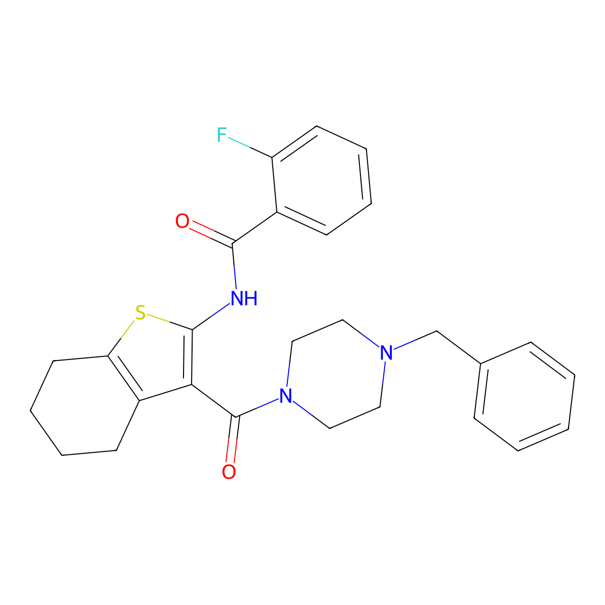 N-[3-(4-benzylpiperazine-1-carbonyl)-4,5,6,7-tetrahydro-1-benzothiophen-2-yl]-2-fluorobenzamide molecular structure, CAS 312504-83-9