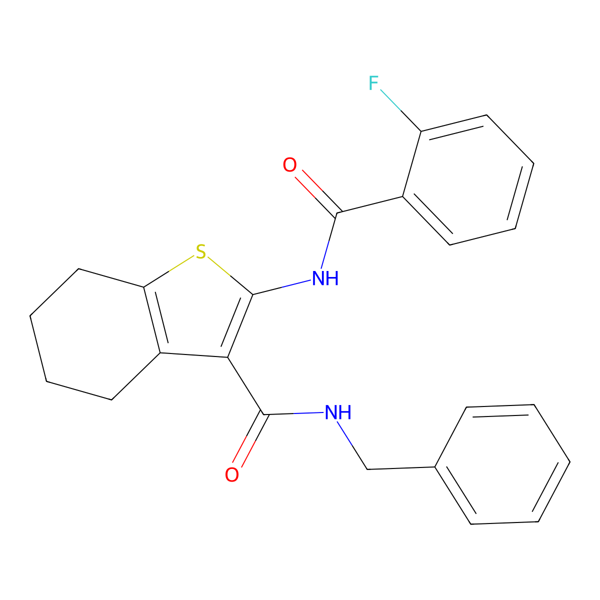 N-benzyl-2-[(2-fluorobenzoyl)amino]-4,5,6,7-tetrahydro-1-benzothiophene-3-carboxamide molecular structure, CAS 312505-30-9