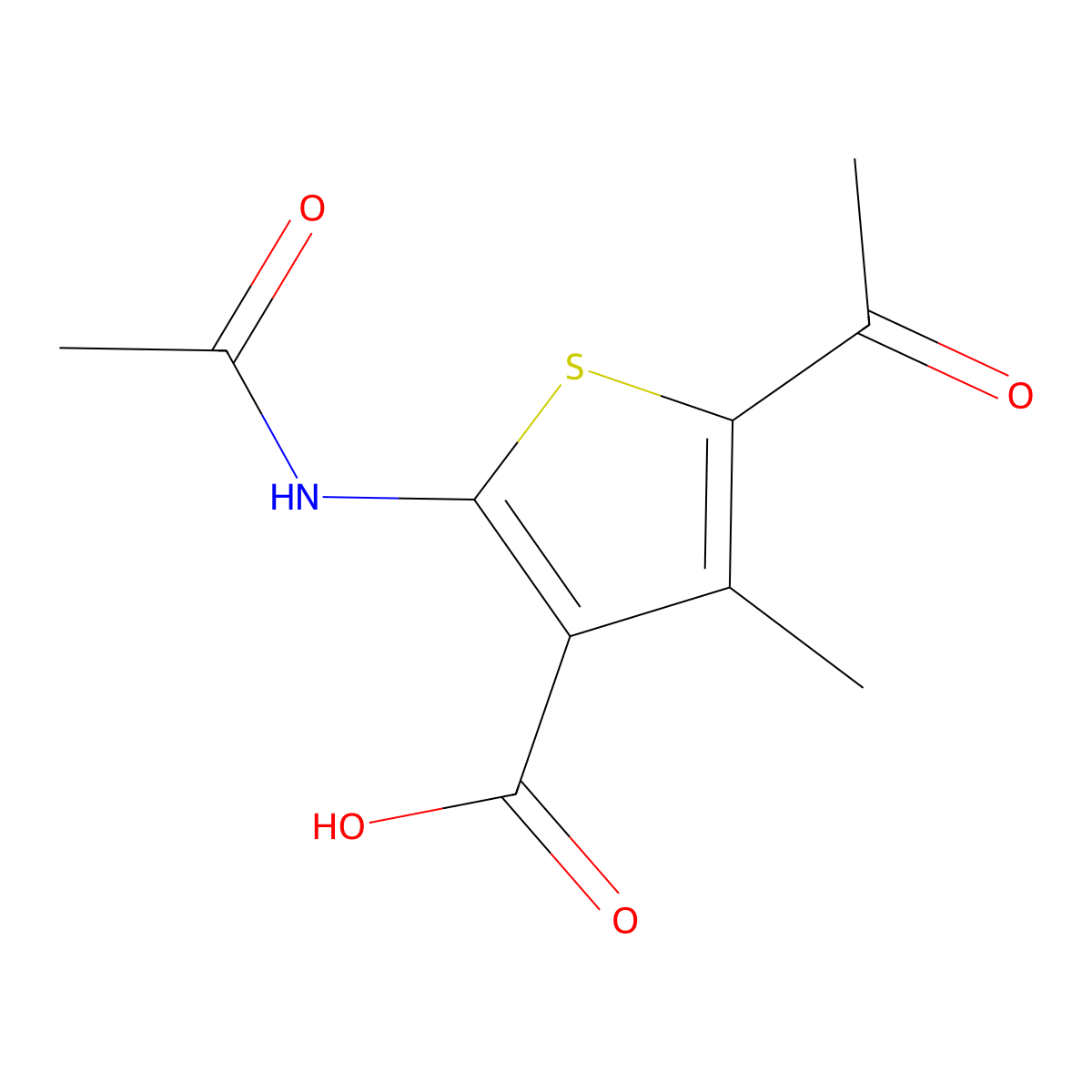 5-Acetyl-2-acetylamino-4-methyl-thiophene-3-carboxylic acid molecular structure, CAS 312505-47-8
