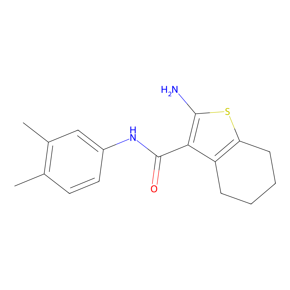 2-amino-N-(3,4-dimethylphenyl)-4,5,6,7-tetrahydro-1-benzothiophene-3-carboxamide molecular structure, CAS 312505-88-7