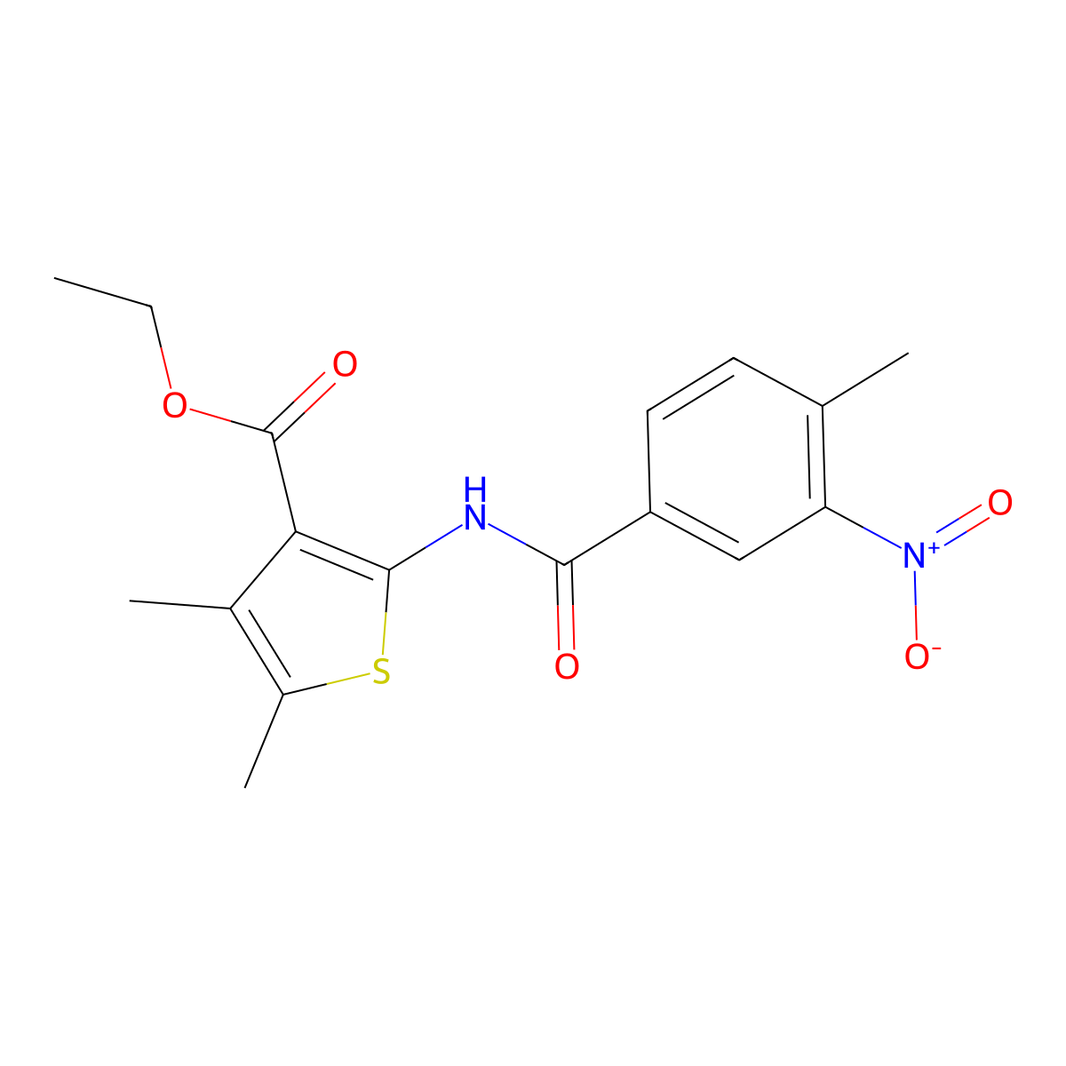 Ethyl 2-({3-nitro-4-methylbenzoyl}amino)-4,5-dimethyl-3-thiophenecarboxylate molecular structure, CAS 312505-91-2