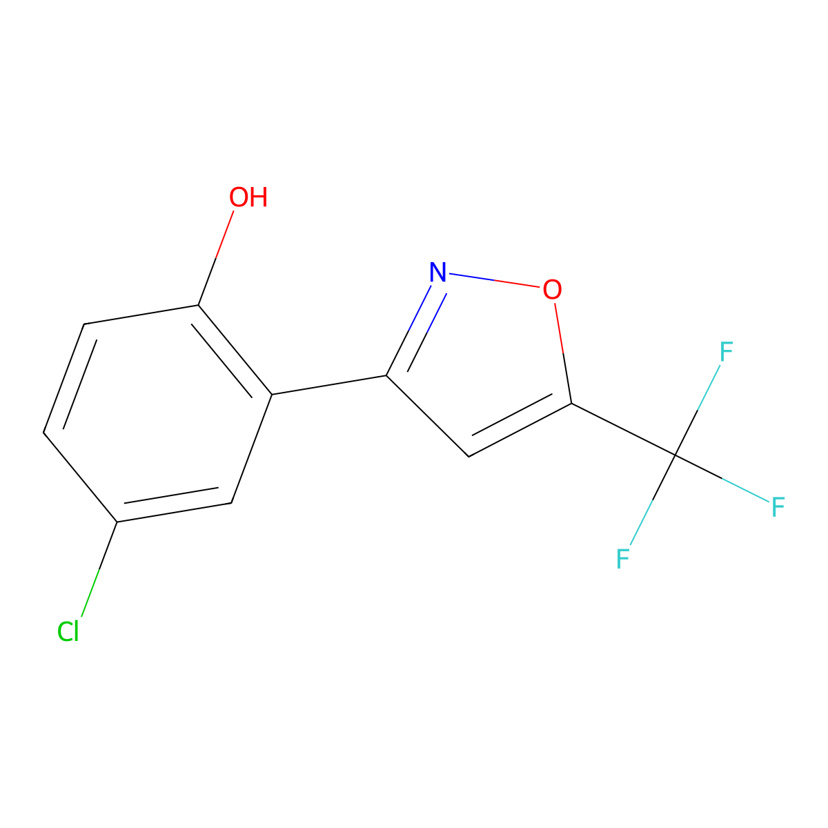 4-Chloro-2-(5-(trifluoromethyl)isoxazol-3-yl)phenol molecular structure, CAS 312505-99-0