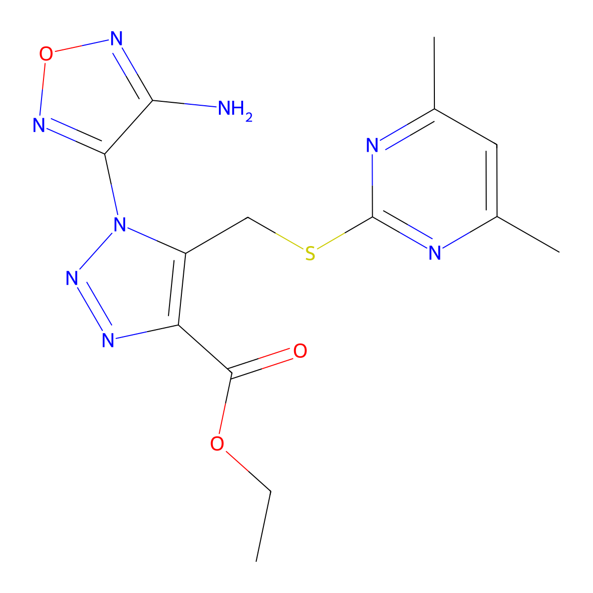 Ethyl 1-(4-amino-1,2,5-oxadiazol-3-yl)-5-[(4,6-dimethylpyrimidin-2-yl)sulfanylmethyl]triazole-4-carboxylate molecular structure, CAS 312506-25-5