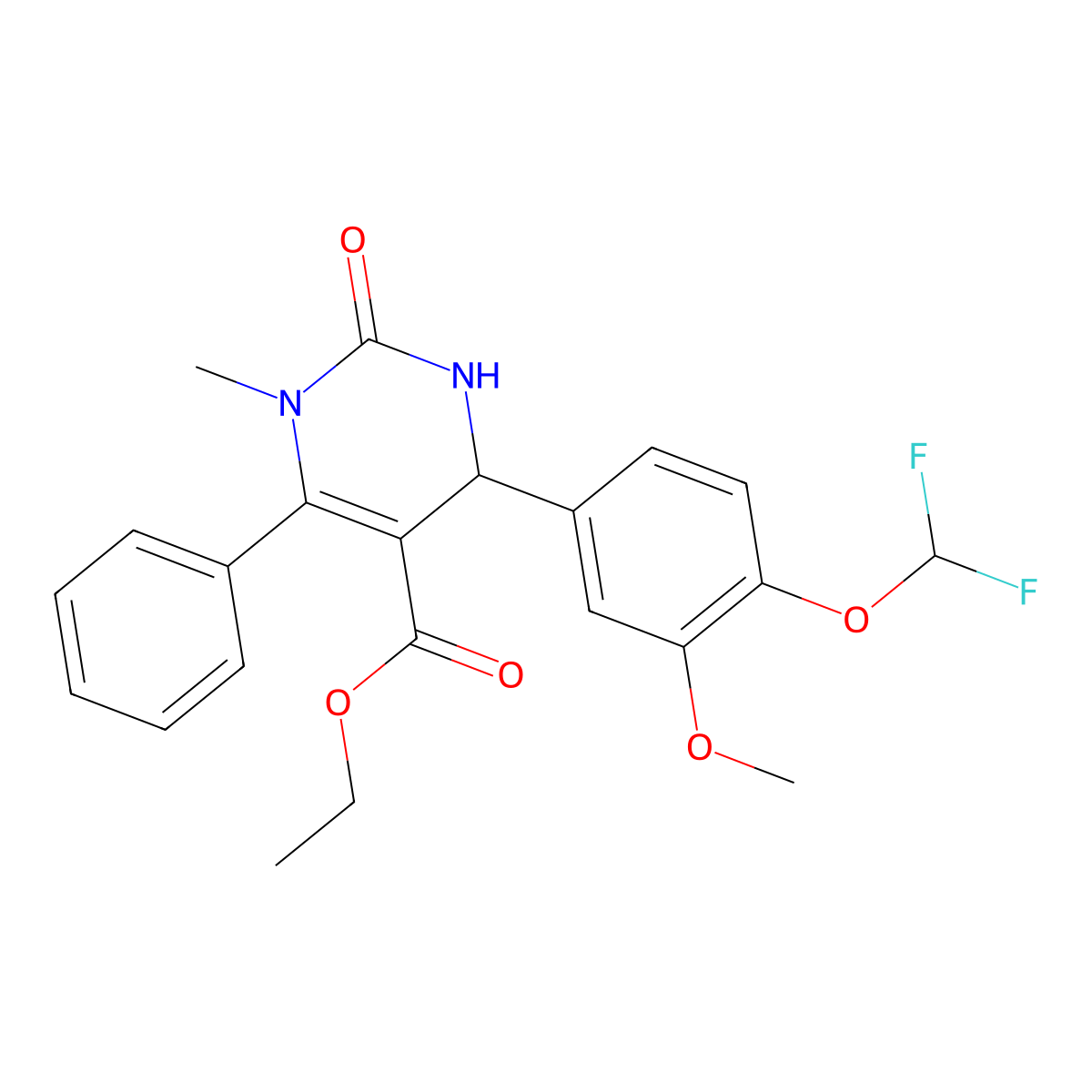 Ethyl 4-[4-(difluoromethoxy)-3-methoxyphenyl]-1-methyl-2-oxo-6-phenyl-1,2,3,4-tetrahydropyrimidine-5-carboxylate molecular structure, CAS 312507-38-3
