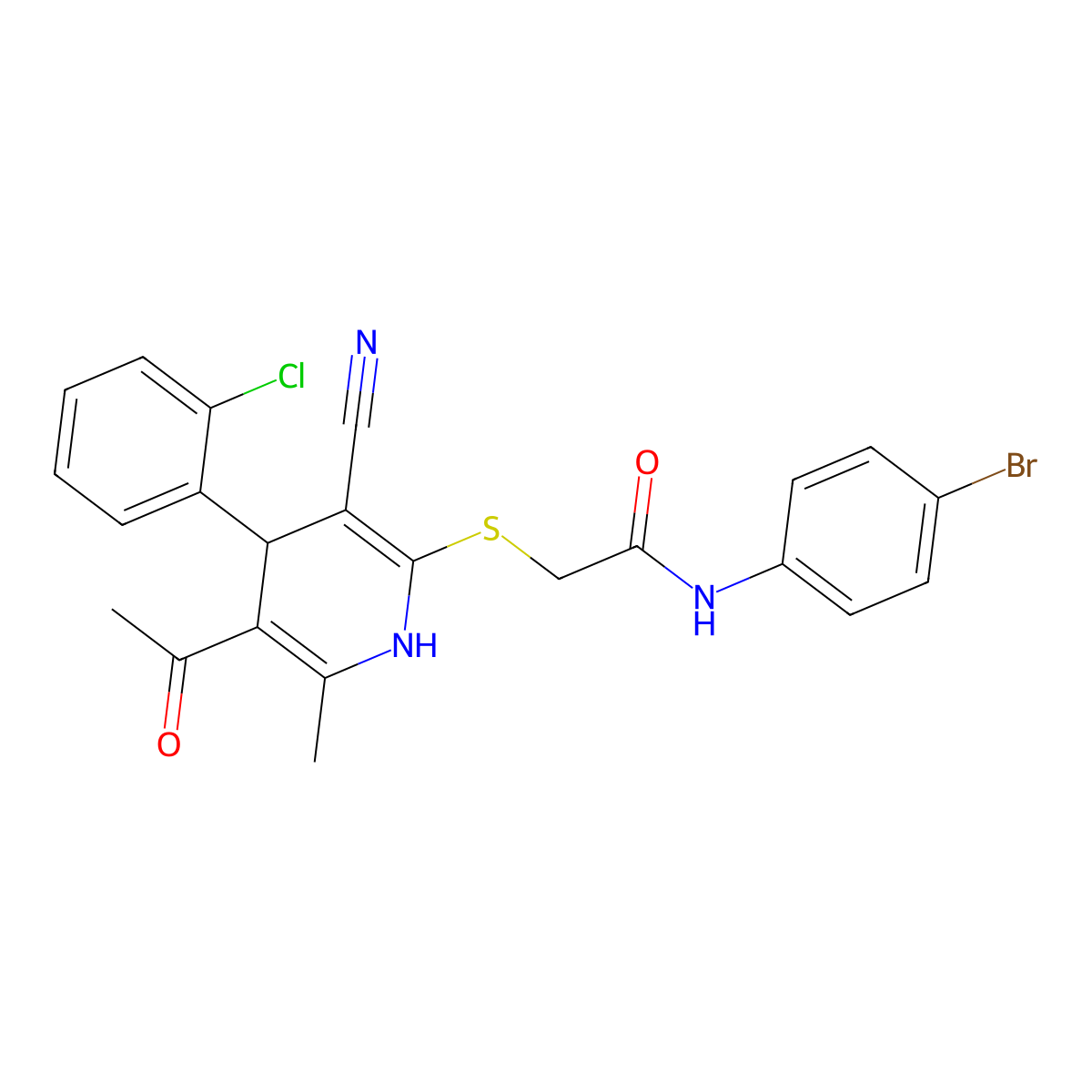 2-[[5-acetyl-4-(2-chlorophenyl)-3-cyano-6-methyl-1,4-dihydropyridin-2-yl]sulfanyl]-N-(4-bromophenyl)acetamide molecular structure, CAS 312508-03-5