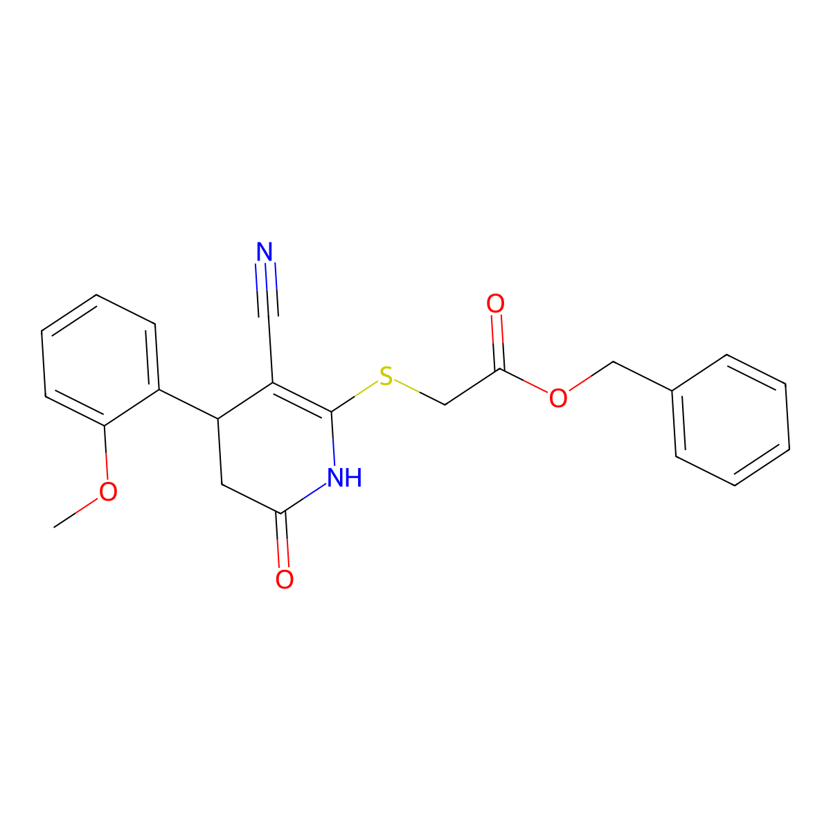 Benzyl {[3-cyano-4-(2-methoxyphenyl)-6-oxo-1,4,5,6-tetrahydropyridin-2-yl]sulfanyl}acetate molecular structure, CAS 312508-07-9