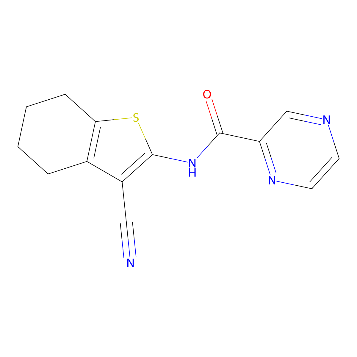 N-(3-cyano-4,5,6,7-tetrahydro-1-benzothiophen-2-yl)pyrazine-2-carboxamide molecular structure, CAS 312508-42-2