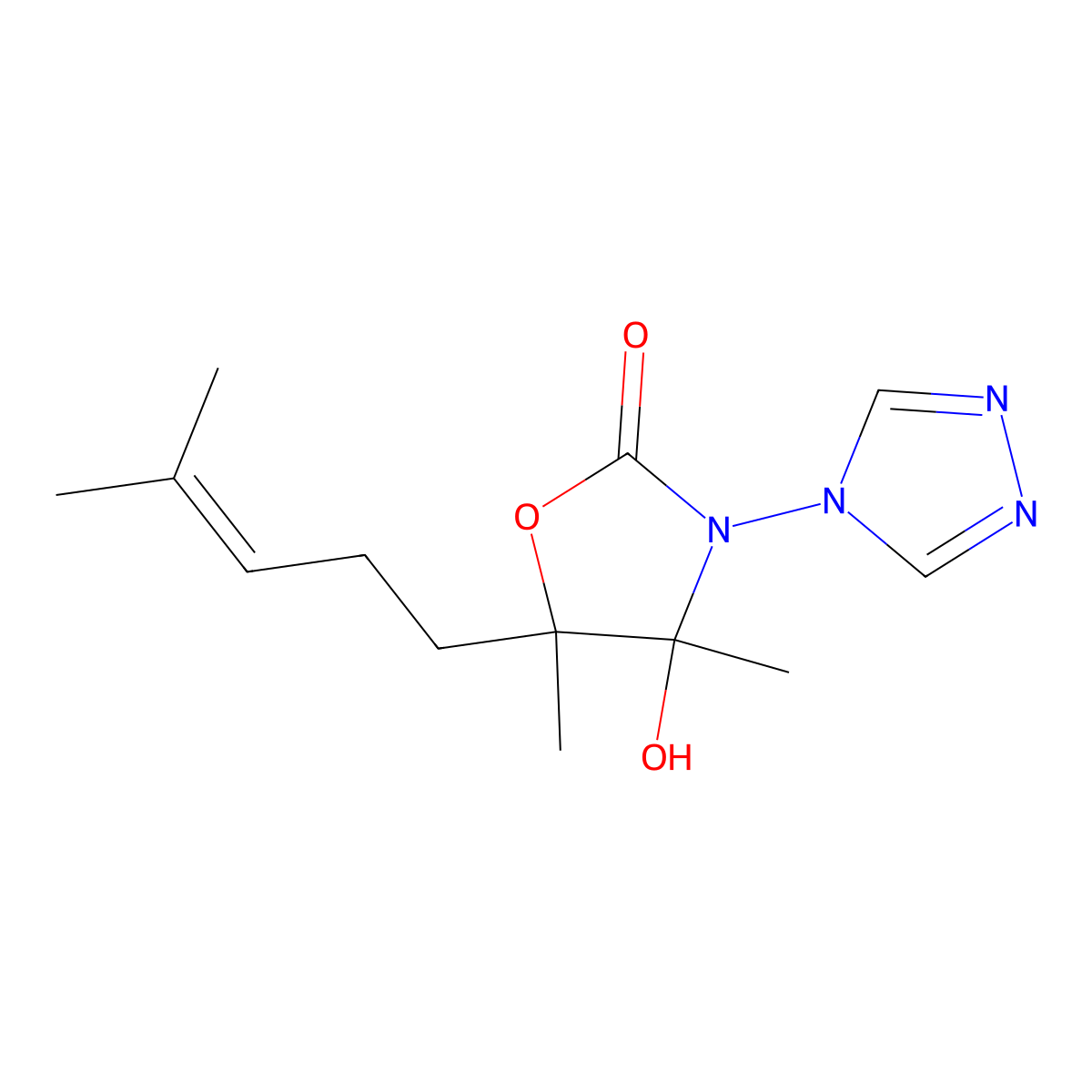 4-Hydroxy-4,5-dimethyl-5-(4-methylpent-3-enyl)-3-(1,2,4-triazol-4-yl)-1,3-oxazolidin-2-one molecular structure, CAS 312508-78-4