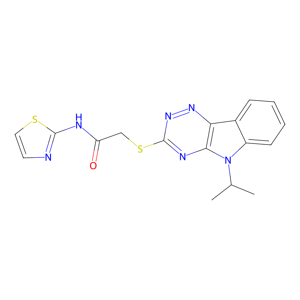 2-[(5-isopropyl-5H-[1,2,4]triazino[5,6-b]indol-3-yl)sulfanyl]-N-(1,3-thiazol-2-yl)acetamide molecular structure, CAS 312509-26-5