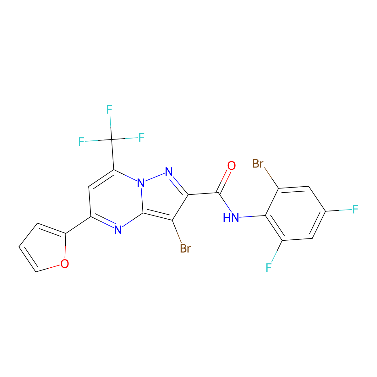 3-bromo-N-(2-bromo-4,6-difluorophenyl)-5-(furan-2-yl)-7-(trifluoromethyl)pyrazolo[1,5-a]pyrimidine-2-carboxamide molecular structure, CAS 312509-44-7