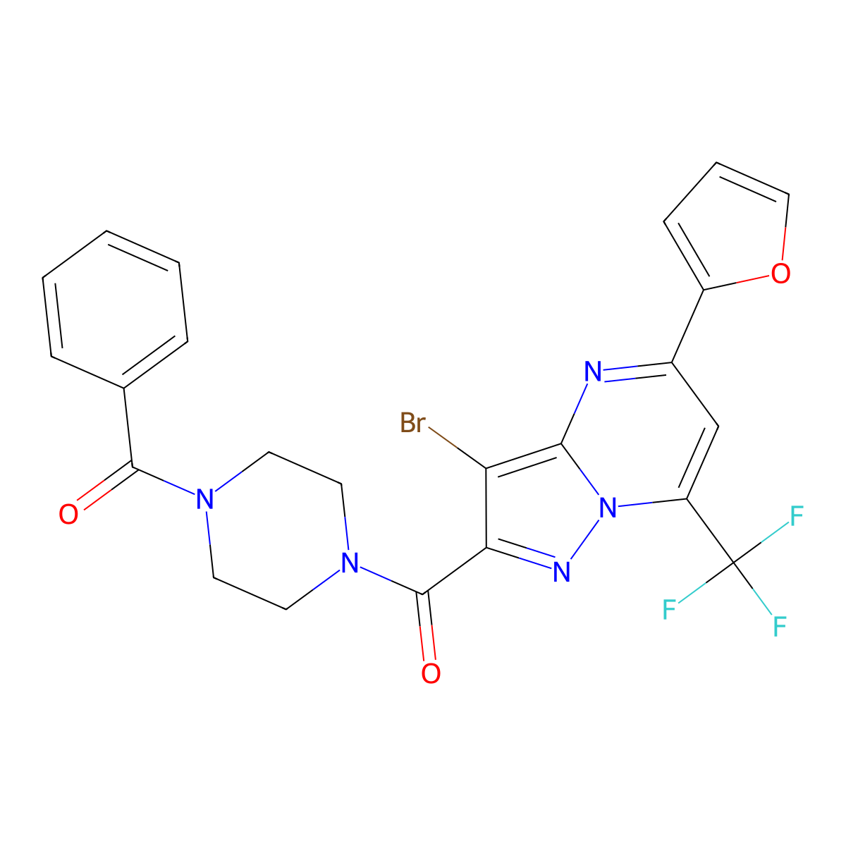 2-[(4-Benzoyl-1-piperazinyl)carbonyl]-3-bromo-5-(2-furyl)-7-(trifluoromethyl)pyrazolo[1,5-a]pyrimidine molecular structure, CAS 312509-50-5