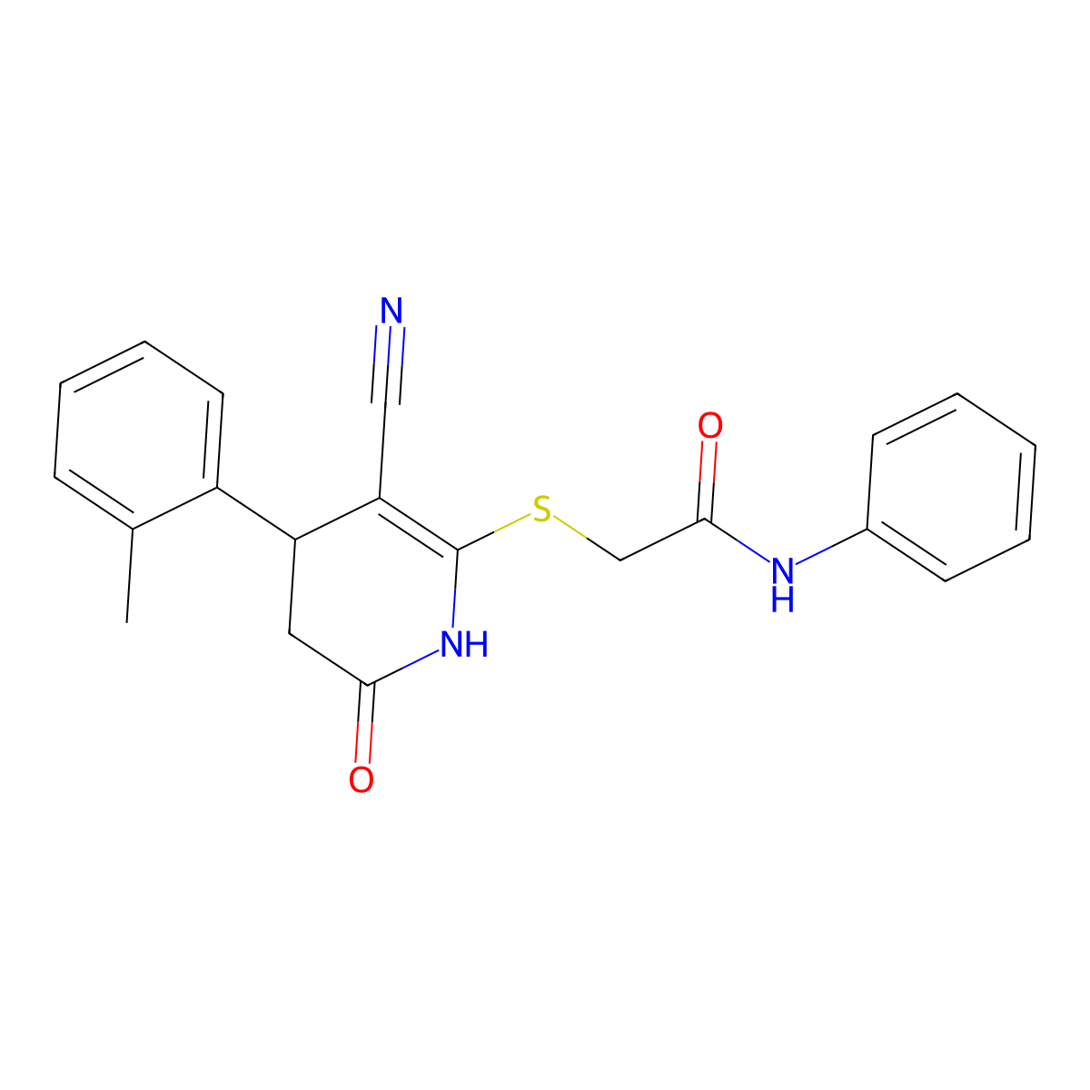 2-{[3-cyano-4-(2-methylphenyl)-6-oxo-1,4,5,6-tetrahydropyridin-2-yl]sulfanyl}-N-phenylacetamide molecular structure, CAS 312509-63-0