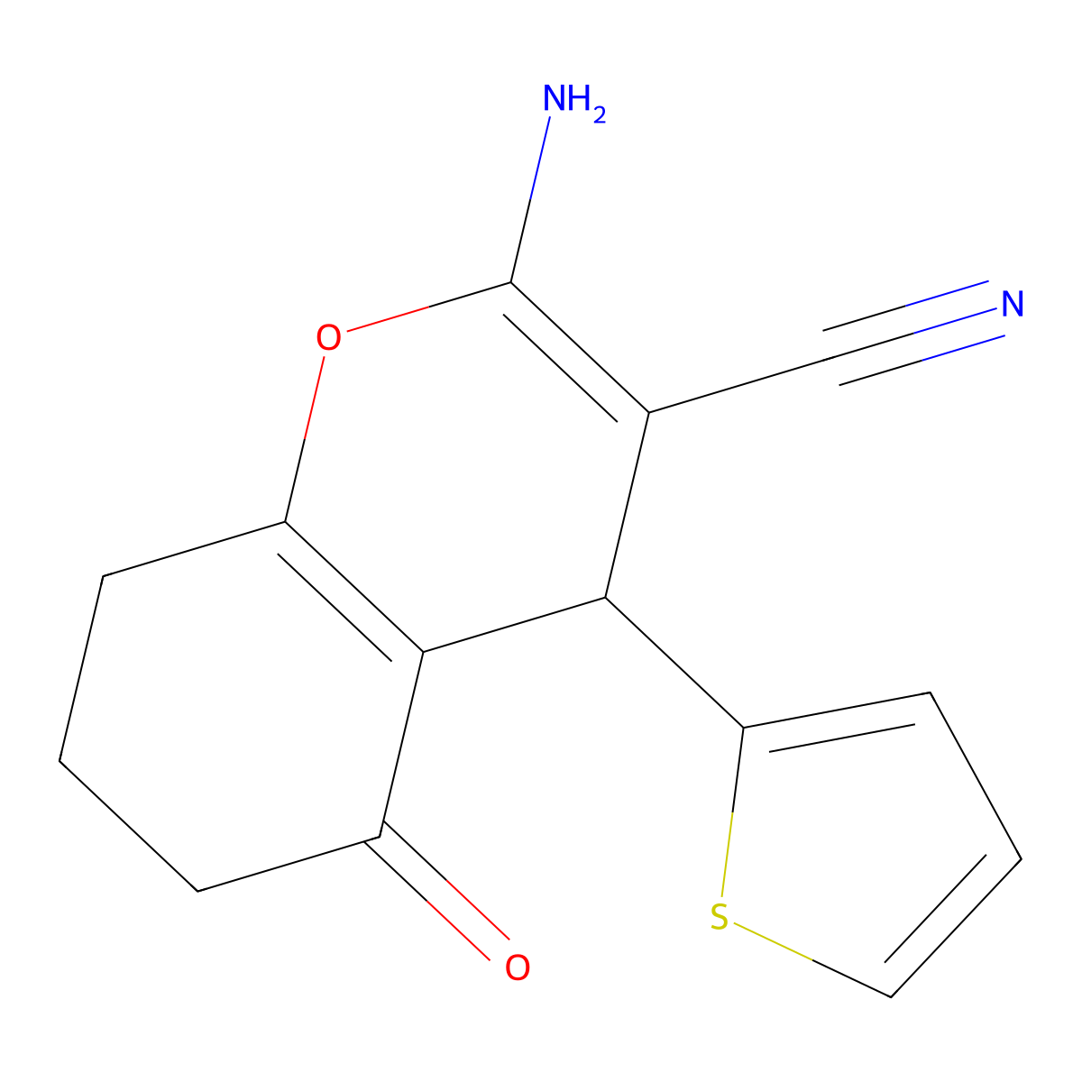 2-amino-5-oxo-4-(thiophen-2-yl)-5,6,7,8-tetrahydro-4H-chromene-3-carbonitrile molecular structure, CAS 312510-11-5