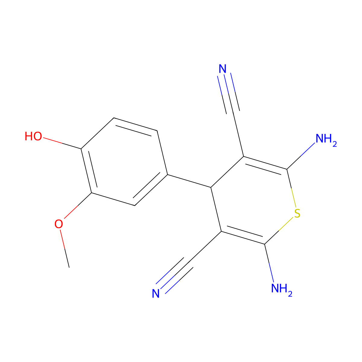 2,6-diamino-4-(4-hydroxy-3-methoxyphenyl)-4H-thiopyran-3,5-dicarbonitrile molecular structure, CAS 312510-13-7
