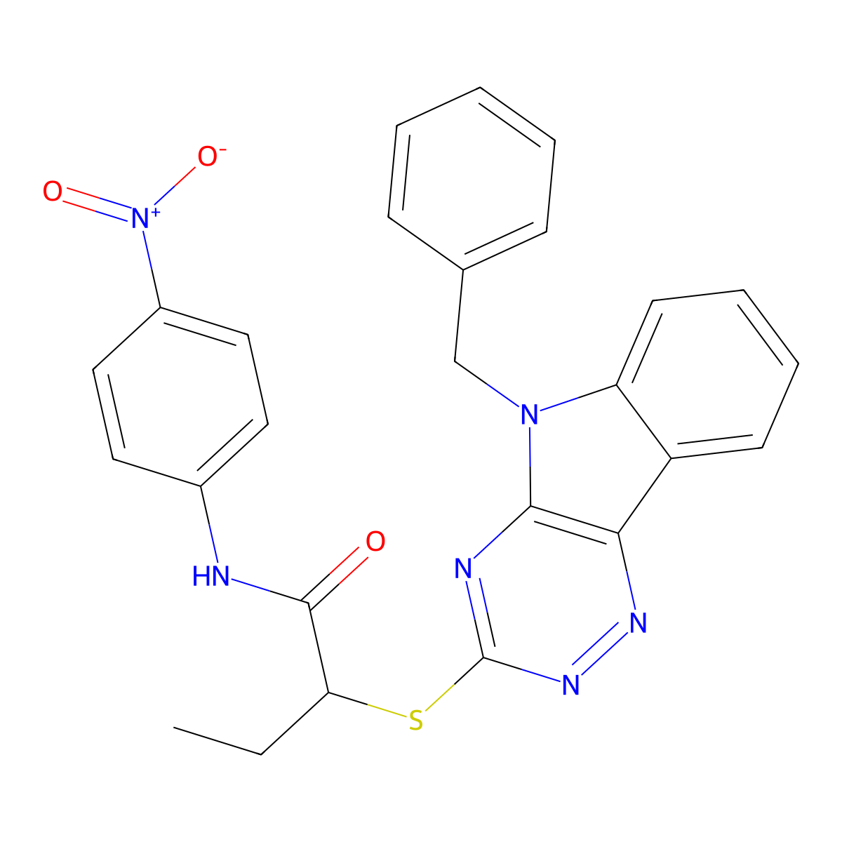 2-[(5-benzyl-[1,2,4]triazino[5,6-b]indol-3-yl)sulfanyl]-N-(4-nitrophenyl)butanamide molecular structure, CAS 312510-21-7