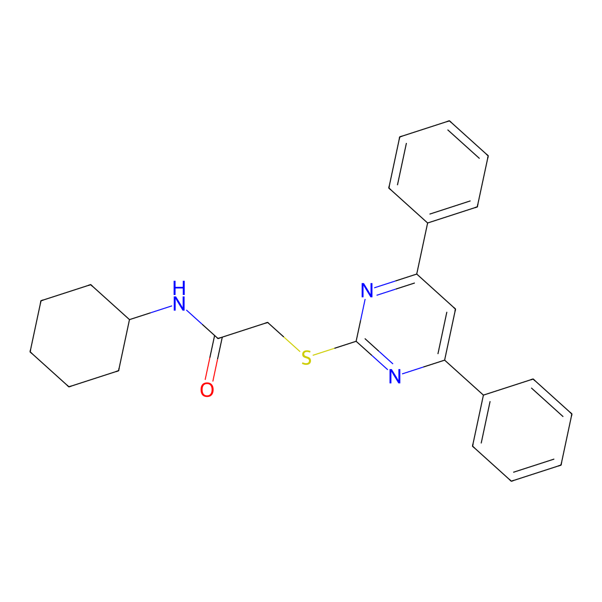N-cyclohexyl-2-(4,6-diphenylpyrimidin-2-yl)sulfanylacetamide molecular structure, CAS 312510-52-4