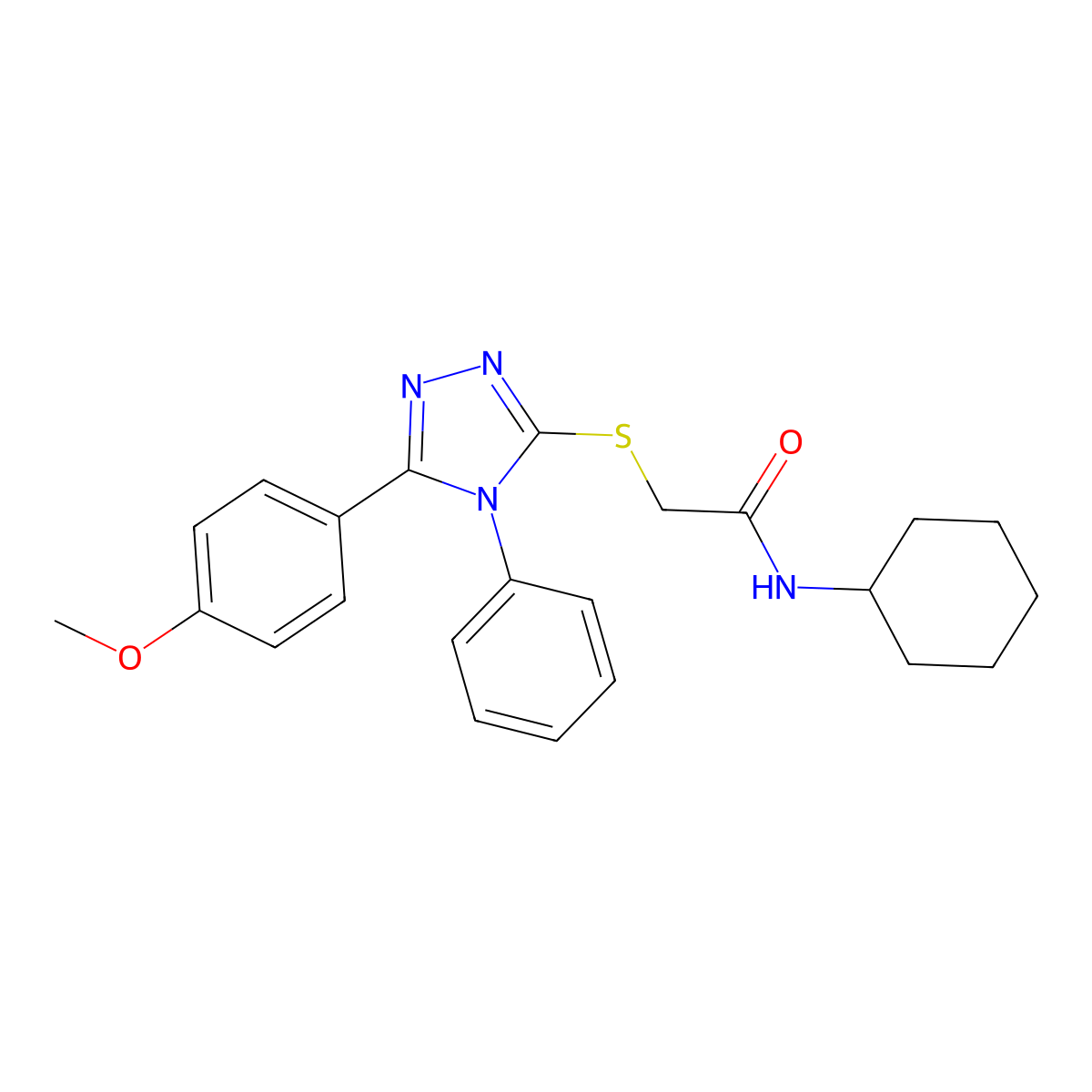 N-cyclohexyl-2-[[5-(4-methoxyphenyl)-4-phenyl-1,2,4-triazol-3-yl]sulfanyl]acetamide molecular structure, CAS 312510-92-2