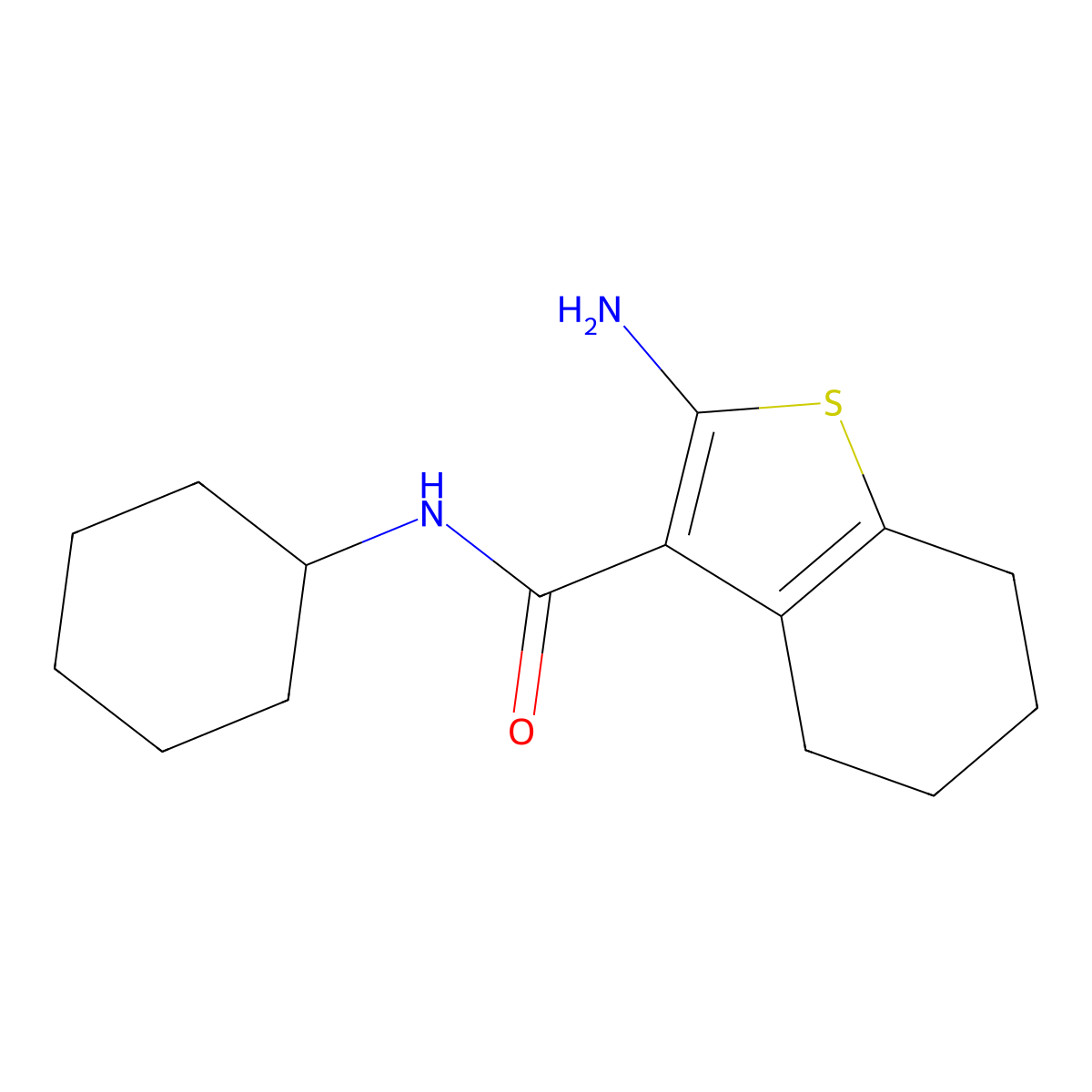 2-amino-N-cyclohexyl-4,5,6,7-tetrahydro-1-benzothiophene-3-carboxamide molecular structure, CAS 312511-32-3