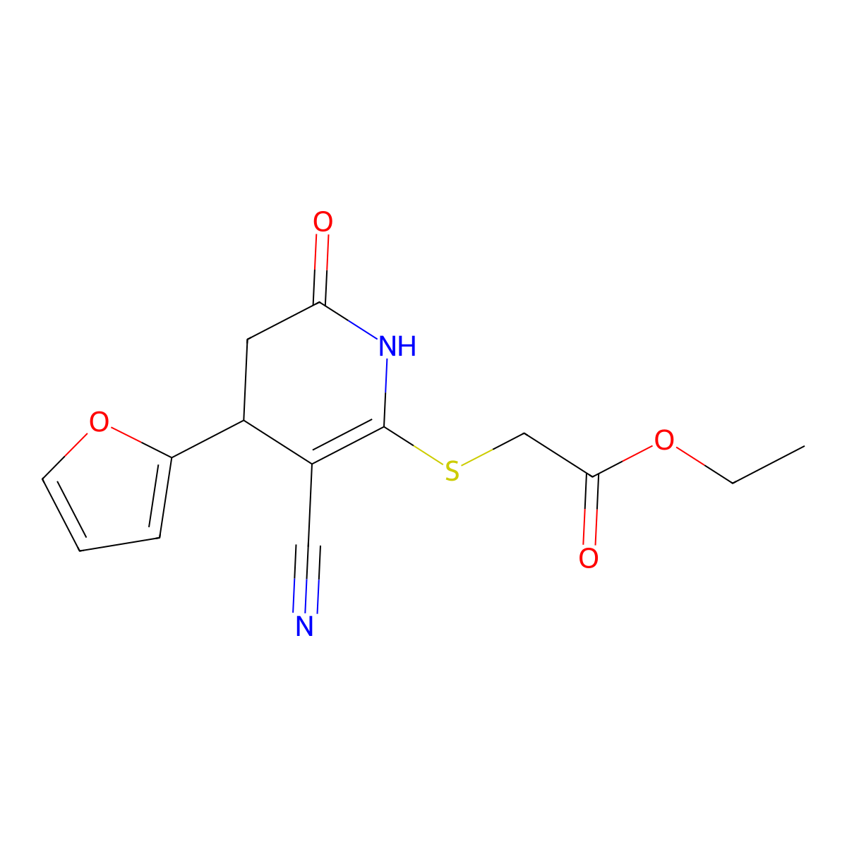 ethyl 2-[[5-cyano-4-(furan-2-yl)-2-oxo-3,4-dihydro-1H-pyridin-6-yl]sulfanyl]acetate molecular structure, CAS 312511-91-4