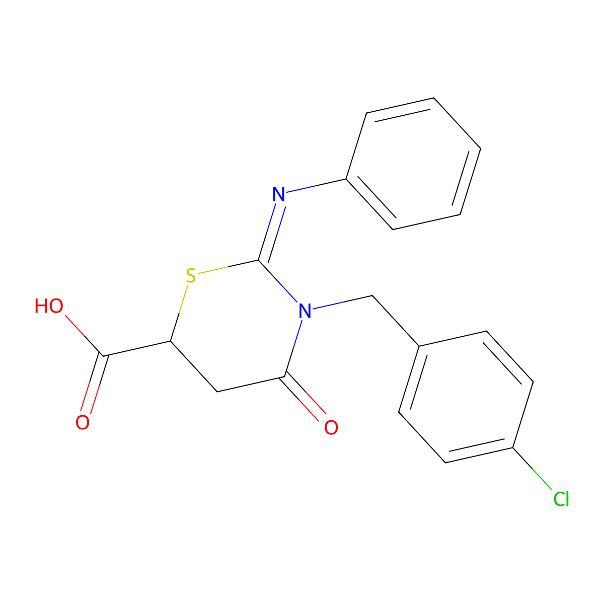 (2Z)-3-(4-chlorobenzyl)-4-oxo-2-(phenylimino)-1,3-thiazinane-6-carboxylic acid molecular structure, CAS 312512-86-0