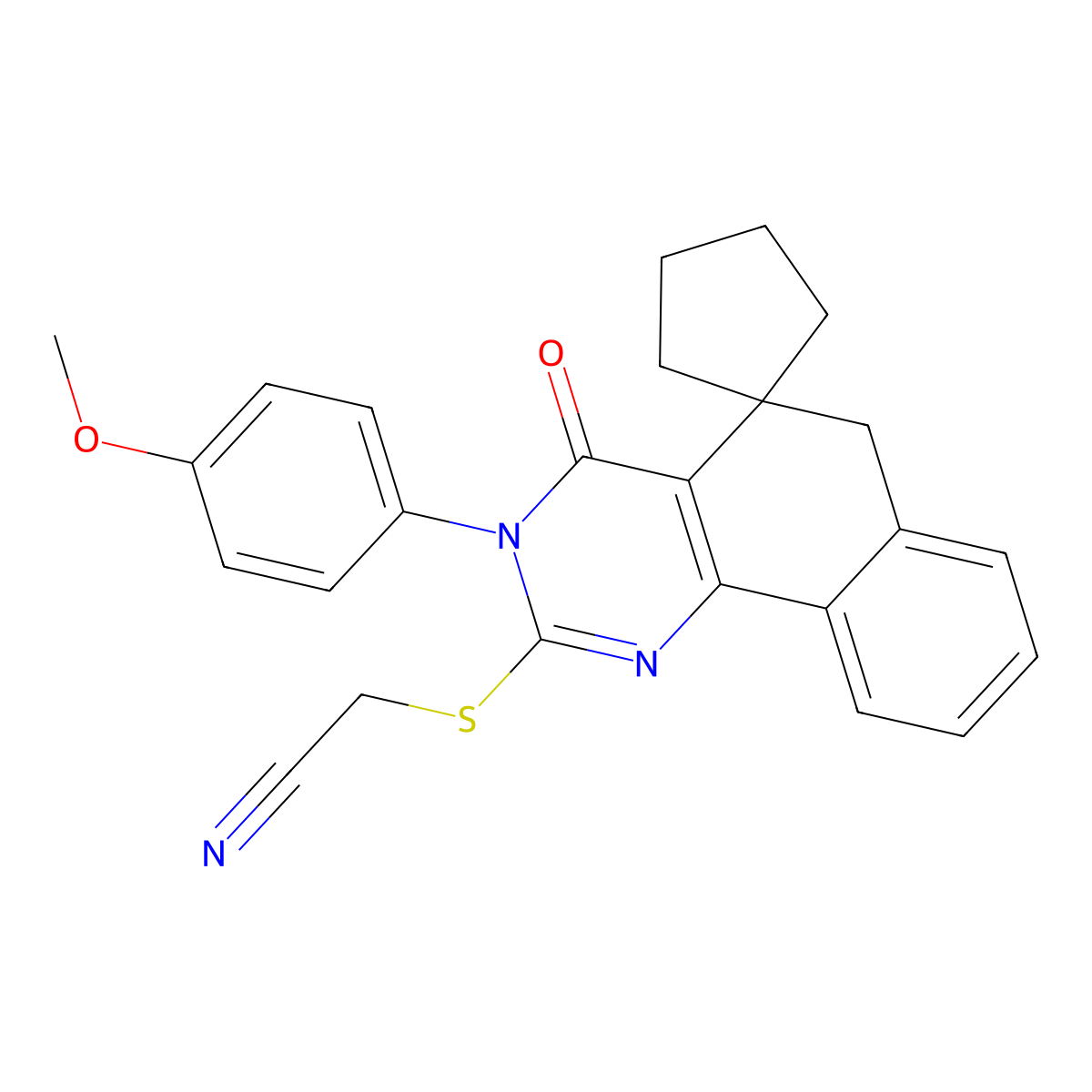 2-[3-(4-methoxyphenyl)-4-oxospiro[6H-benzo[h]quinazoline-5,1'-cyclopentane]-2-yl]sulfanylacetonitrile molecular structure, CAS 312513-66-9