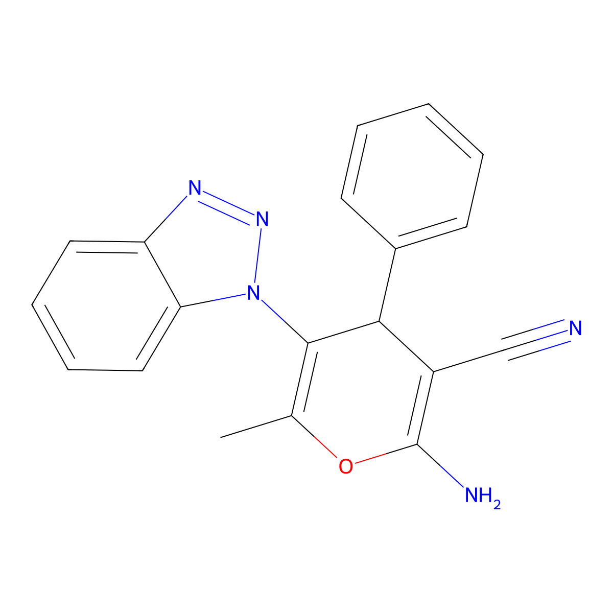 2-amino-5-(1-benzotriazolyl)-6-methyl-4-phenyl-4H-pyran-3-carbonitrile molecular structure, CAS 312513-91-0