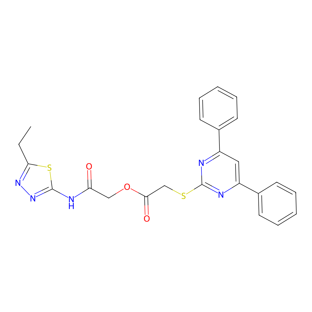 2-[(5-Ethyl-1,3,4-thiadiazol-2-yl)amino]-2-oxoethyl [(4,6-diphenylpyrimidin-2-yl)sulfanyl]acetate molecular structure, CAS 312514-02-6