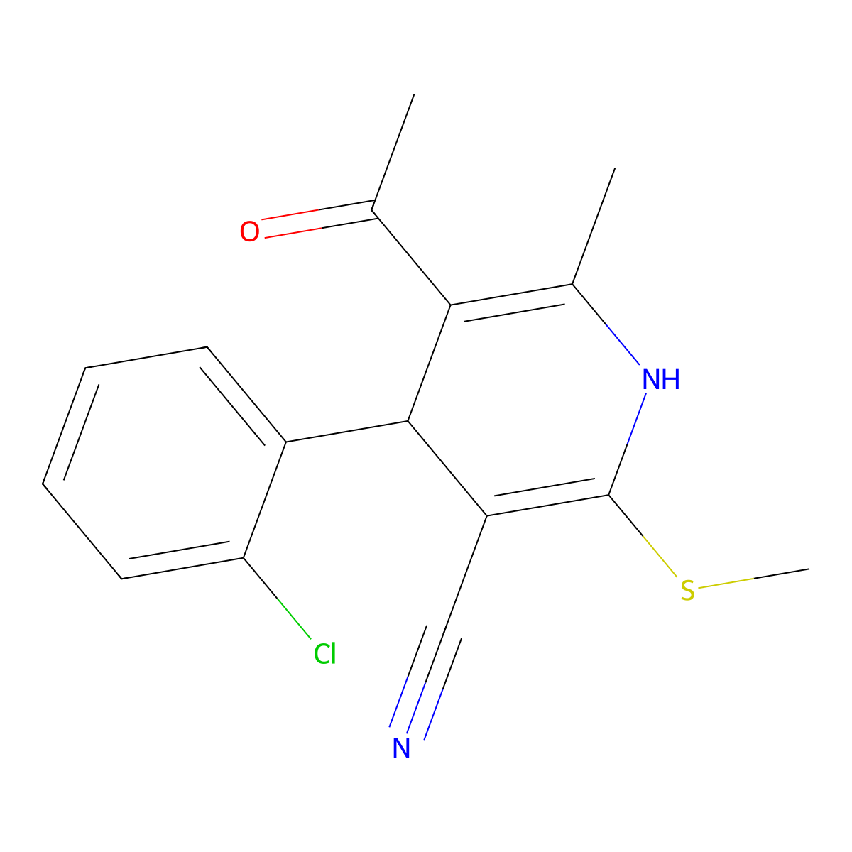 5-Acetyl-4-(2-chlorophenyl)-6-methyl-2-methylsulfanyl-1,4-dihydropyridine-3-carbonitrile molecular structure, CAS 312514-49-1