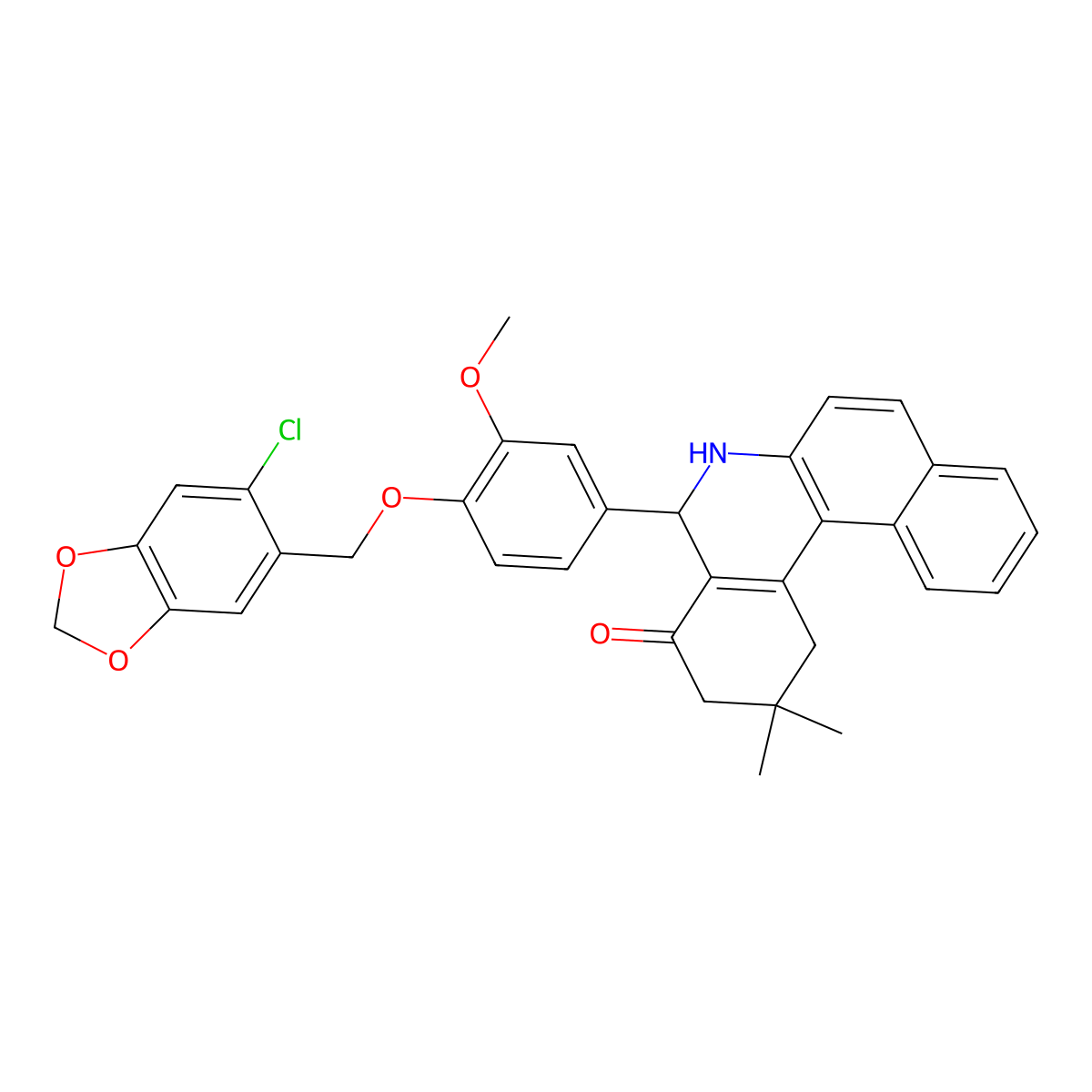 5-[4-[(6-Chloro-1,3-benzodioxol-5-yl)methoxy]-3-methoxyphenyl]-2,2-dimethyl-1,3,5,6-tetrahydrobenzo[a]phenanthridin-4-one molecular structure, CAS 312514-54-8