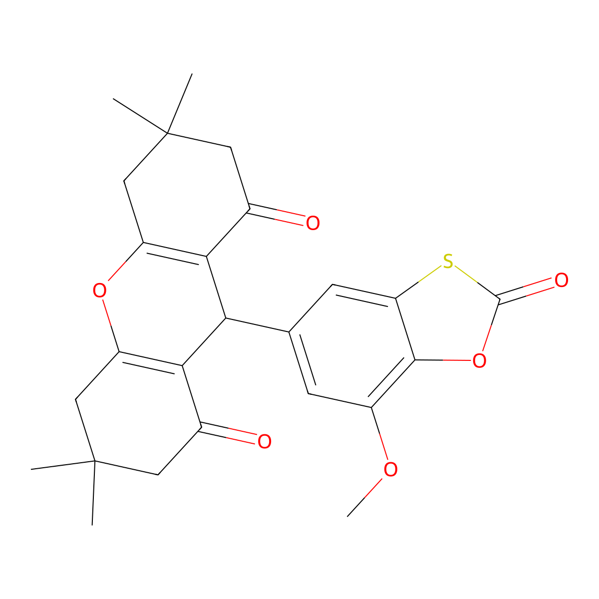 9-(7-methoxy-2-oxo-1,3-benzoxathiol-5-yl)-3,3,6,6-tetramethyl-4,5,7,9-tetrahydro-2H-xanthene-1,8-dione molecular structure, CAS 312514-80-0