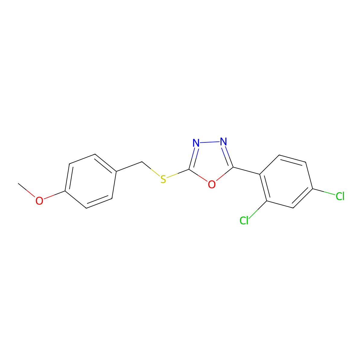 2-(2,4-Dichlorophenyl)-5-[(4-methoxyphenyl)methylsulfanyl]-1,3,4-oxadiazole molecular structure, CAS 312514-84-4
