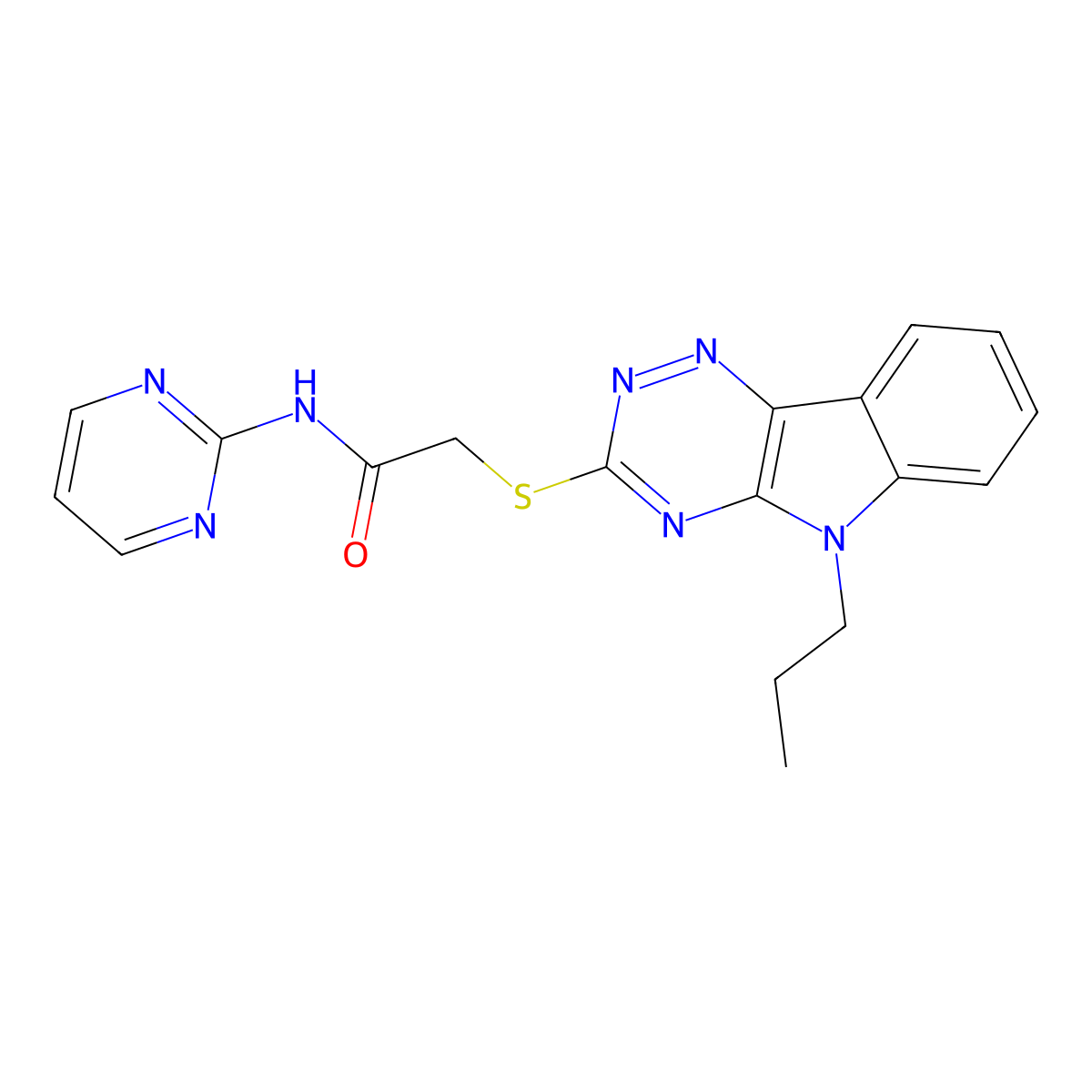 2-[(5-propyl-[1,2,4]triazino[5,6-b]indol-3-yl)sulfanyl]-N-pyrimidin-2-ylacetamide molecular structure, CAS 312515-12-1