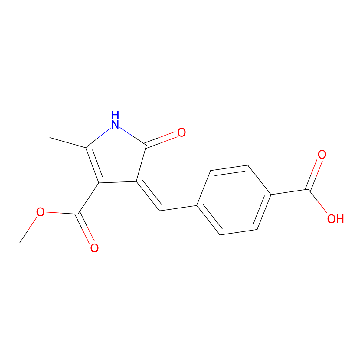 4-[(Z)-(4-methoxycarbonyl-5-methyl-2-oxo-1H-pyrrol-3-ylidene)methyl]benzoic acid molecular structure, CAS 312515-37-0