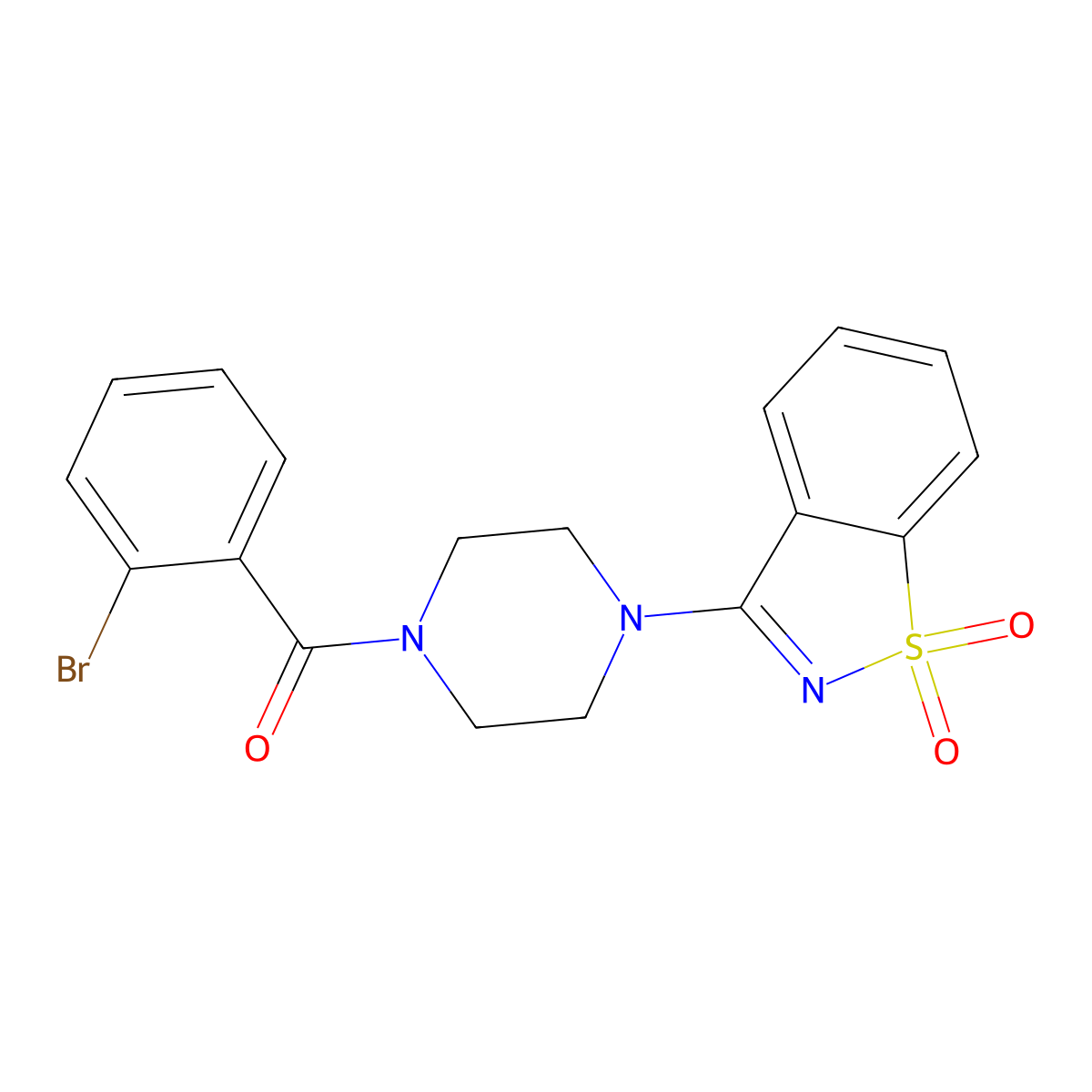 (2-Bromophenyl)[4-(1,1-dioxido-1,2-benzothiazol-3-yl)piperazin-1-yl]methanone molecular structure, CAS 312516-70-4