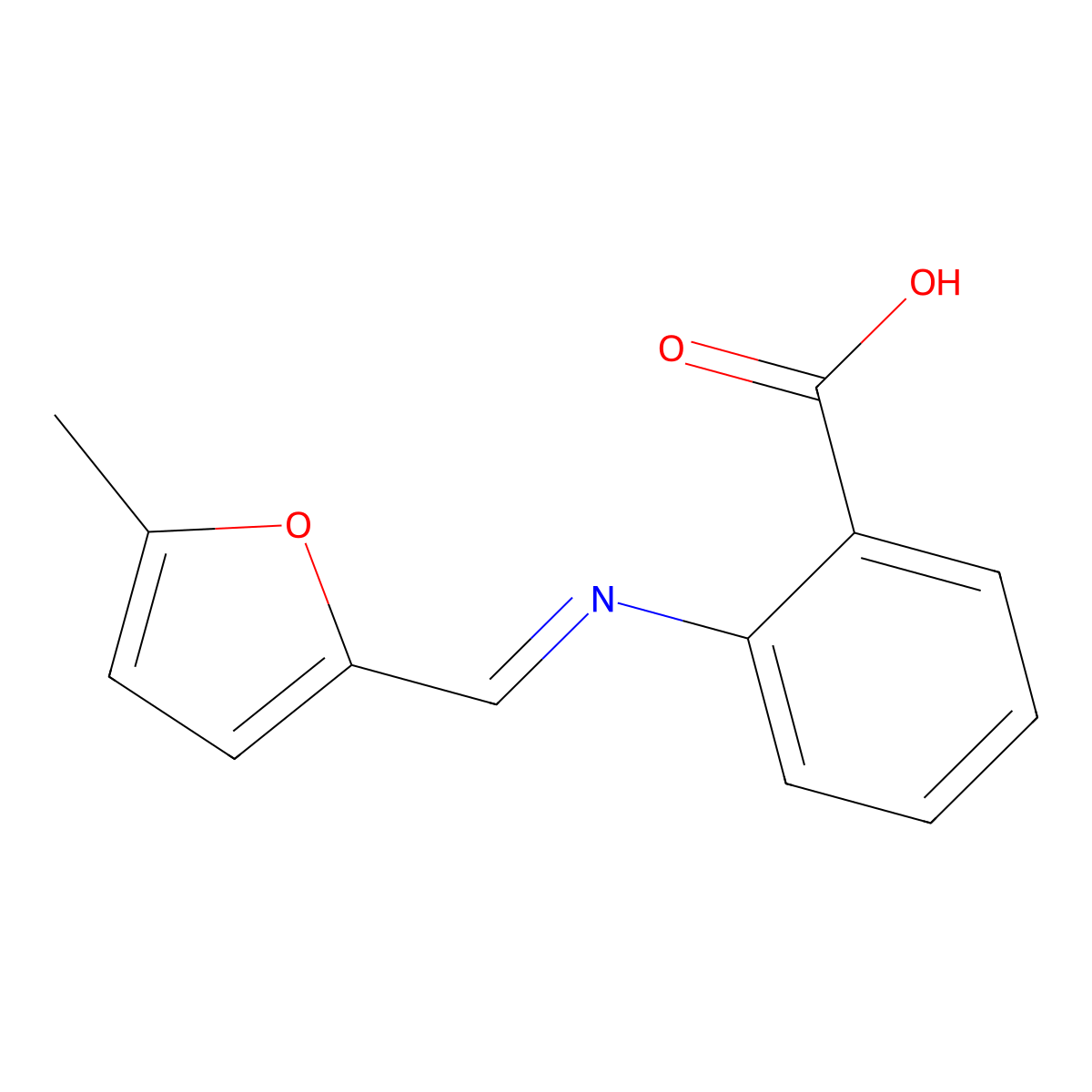 2-[[(5-Methyl-2-furanyl)methylene]amino]benzoic acid molecular structure, CAS 312517-70-7