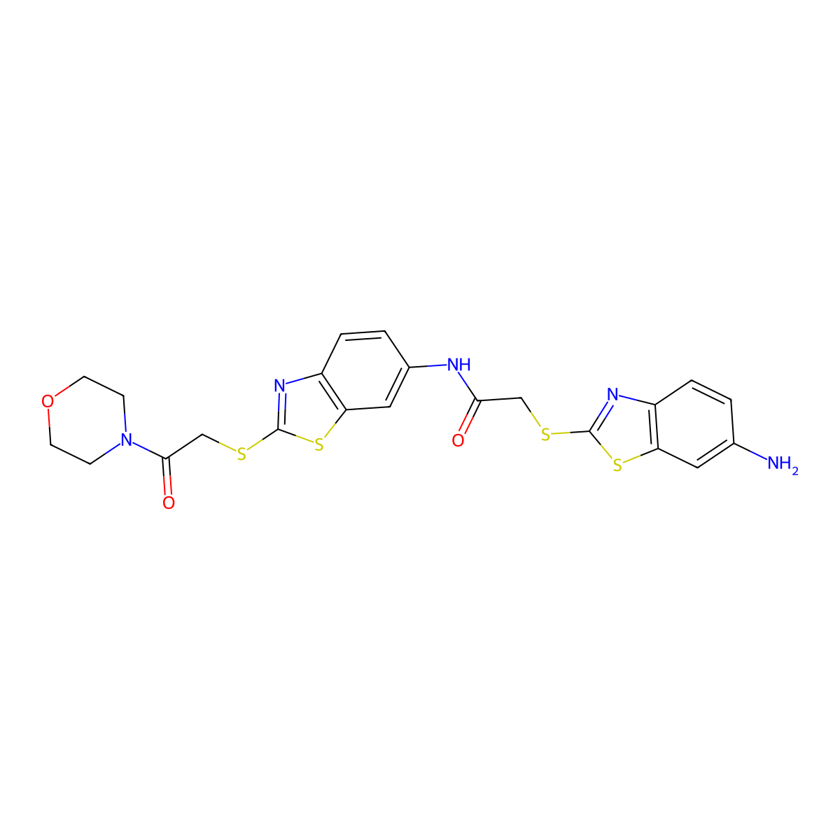 2-[(6-amino-1,3-benzothiazol-2-yl)sulfanyl]-N-(2-{[2-(morpholin-4-yl)-2-oxoethyl]sulfanyl}-1,3-benzothiazol-6-yl)acetamide molecular structure, CAS 312517-95-6