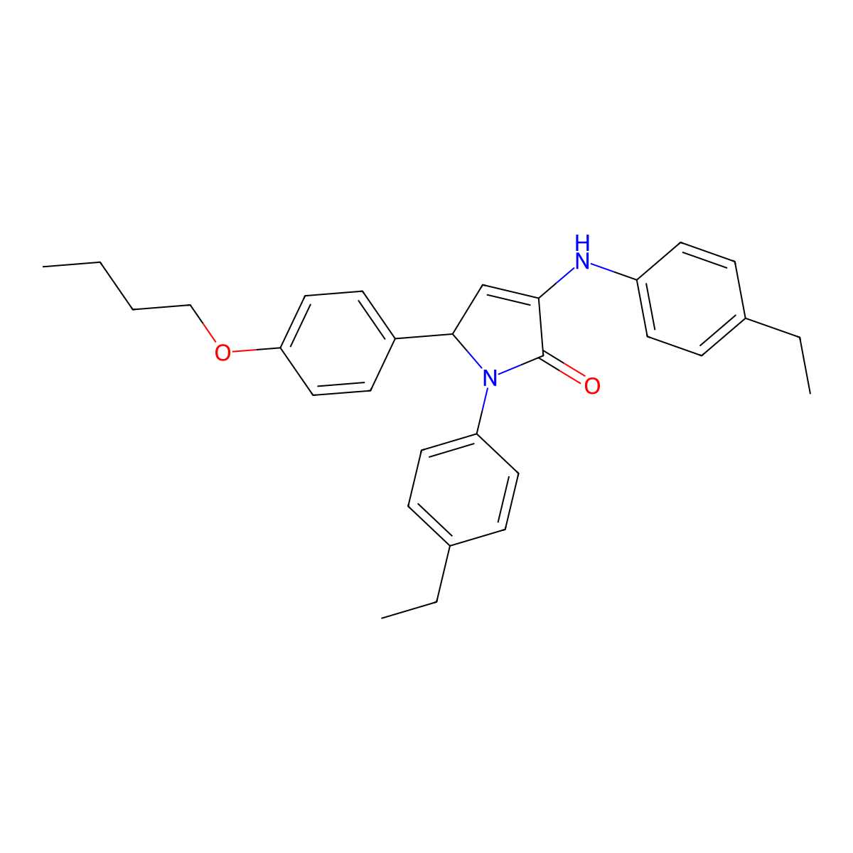 5-(4-butoxyphenyl)-1-(4-ethylphenyl)-3-[(4-ethylphenyl)amino]-1,5-dihydro-2H-pyrrol-2-one molecular structure, CAS 312517-96-7