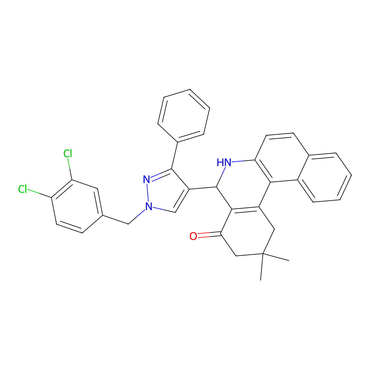 5-[1-[(3,4-Dichlorophenyl)methyl]-3-phenylpyrazol-4-yl]-2,2-dimethyl-1,3,5,6-tetrahydrobenzo[a]phenanthridin-4-one molecular structure, CAS 312518-35-7